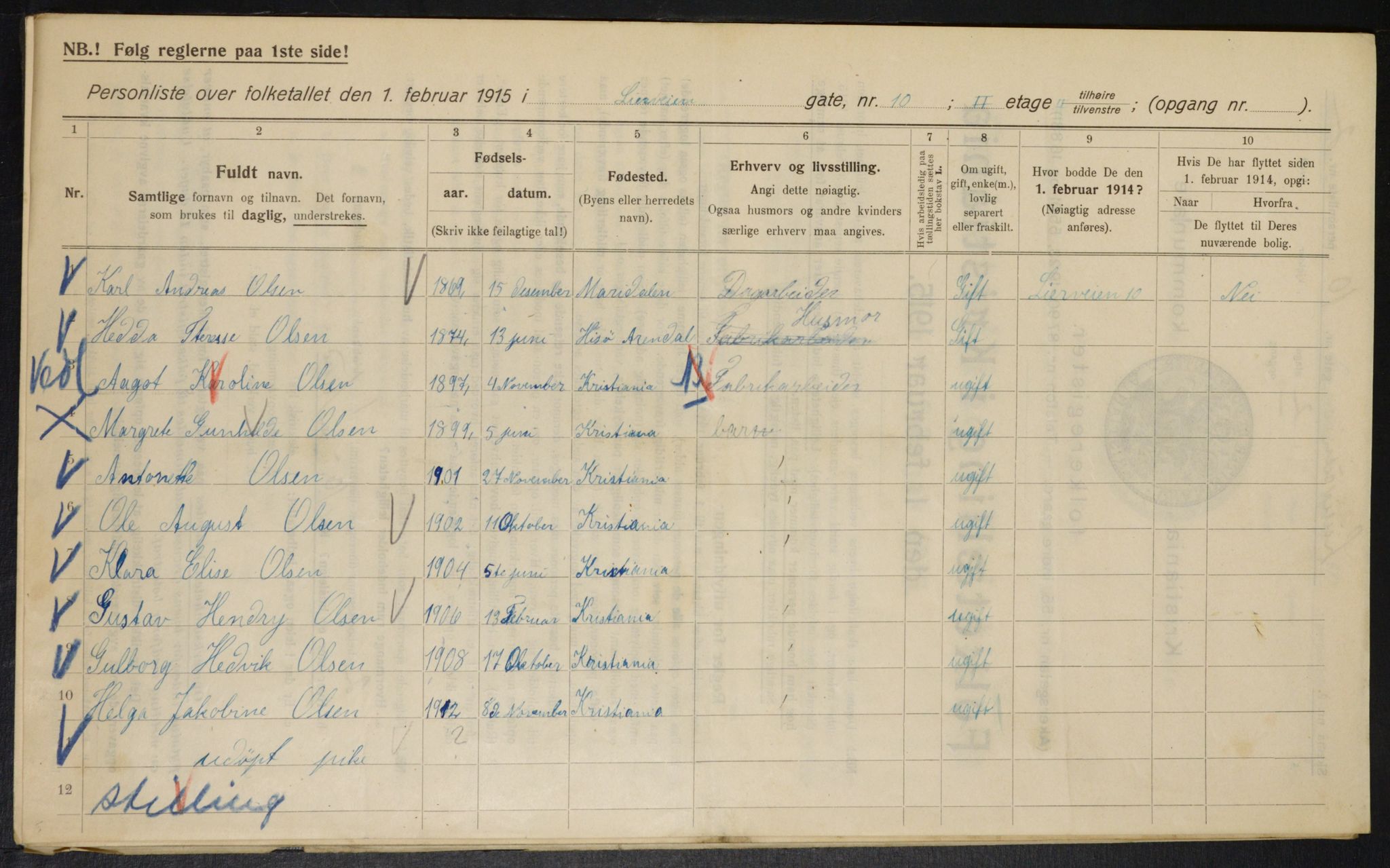 OBA, Kommunal folketelling 1.2.1915 for Kristiania, 1915, s. 57006