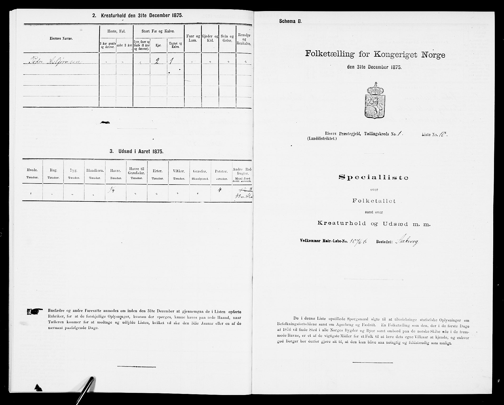 SAK, Folketelling 1875 for 0913L Risør prestegjeld, Søndeled sokn, 1875, s. 68