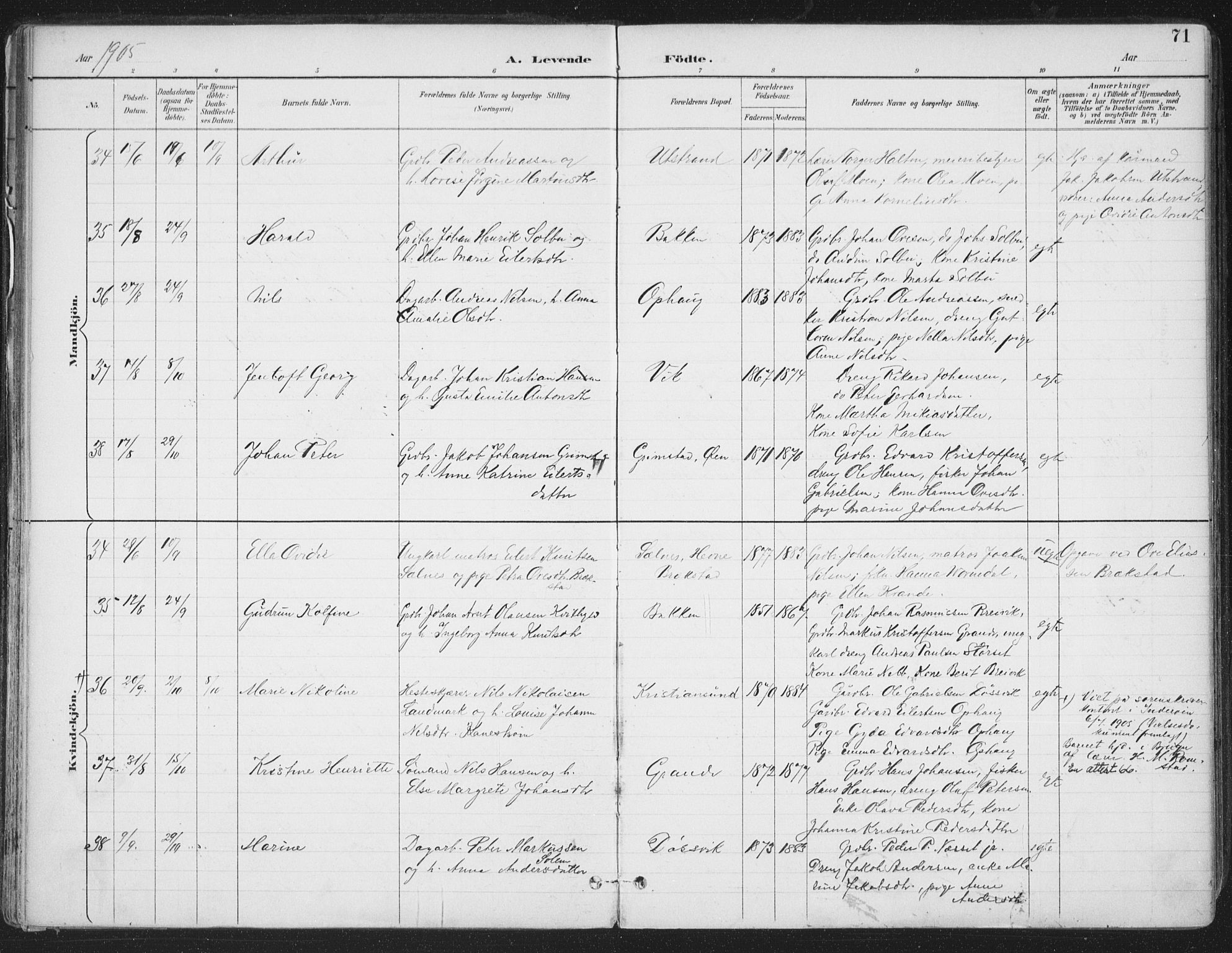 Ministerialprotokoller, klokkerbøker og fødselsregistre - Sør-Trøndelag, SAT/A-1456/659/L0743: Ministerialbok nr. 659A13, 1893-1910, s. 71