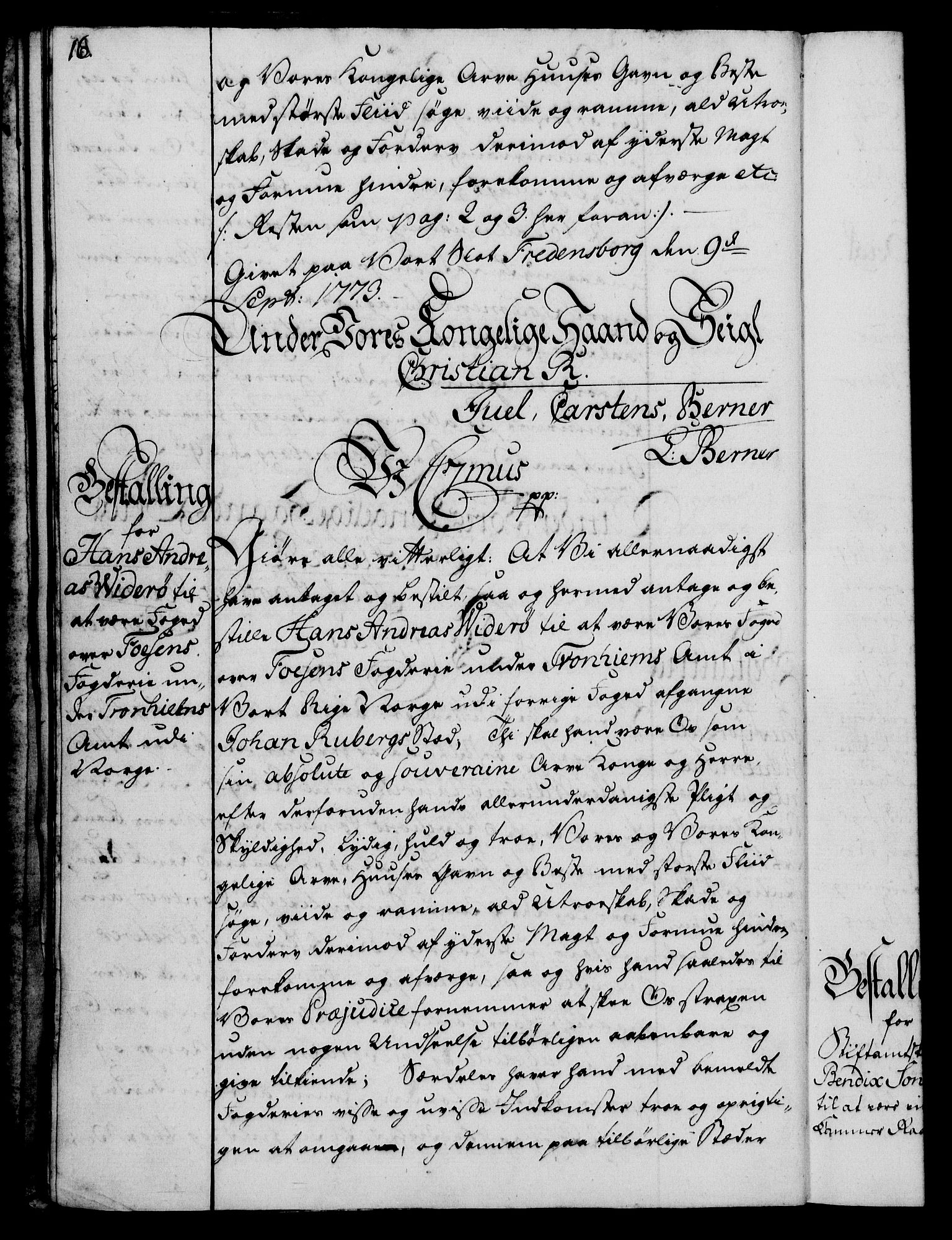 Rentekammeret, Kammerkanselliet, RA/EA-3111/G/Gg/Gge/L0006: Norsk bestallingsprotokoll med register (merket RK 53.30), 1773-1814, s. 16