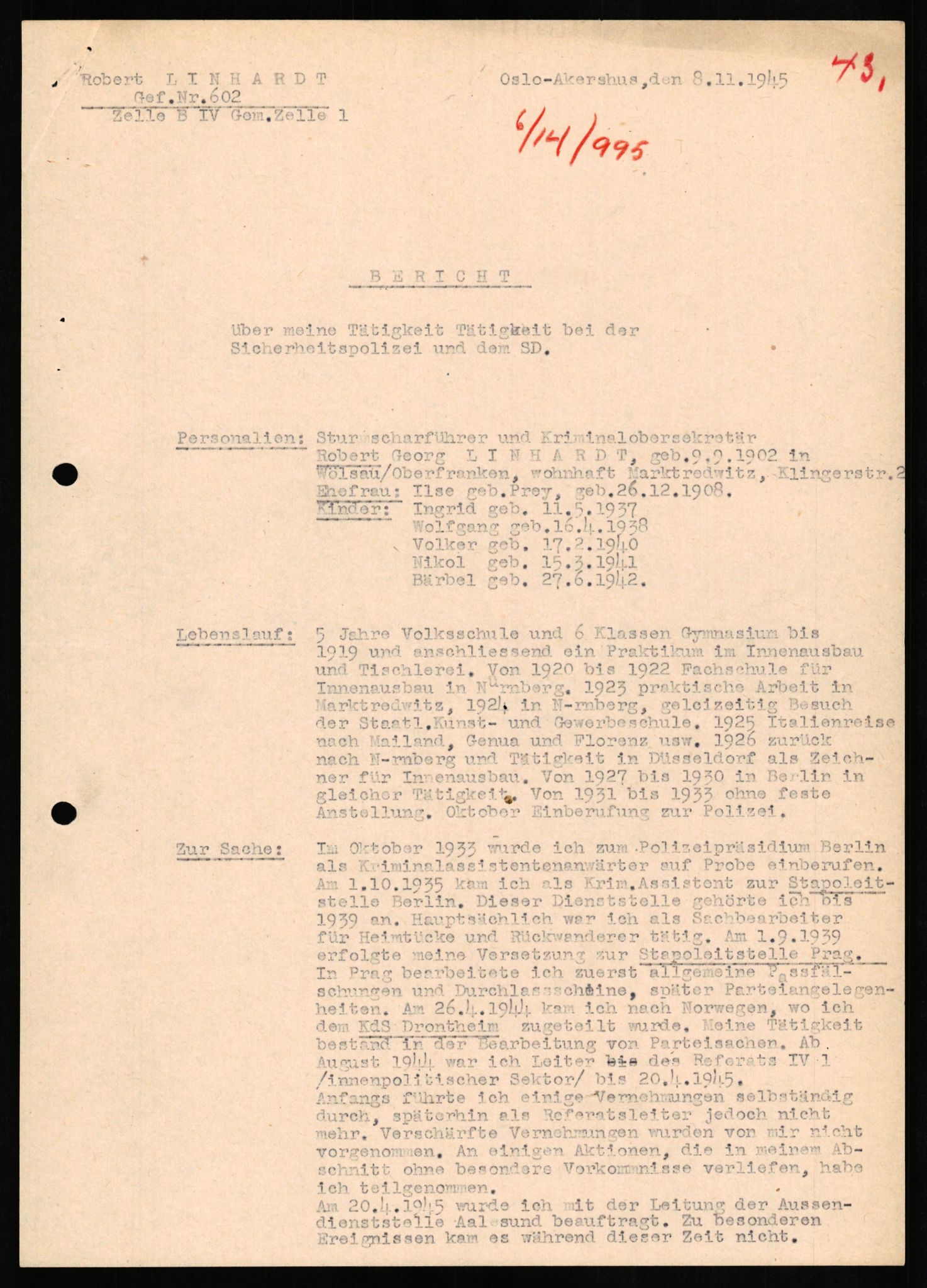 Forsvaret, Forsvarets overkommando II, AV/RA-RAFA-3915/D/Db/L0020: CI Questionaires. Tyske okkupasjonsstyrker i Norge. Tyskere., 1945-1946, s. 205