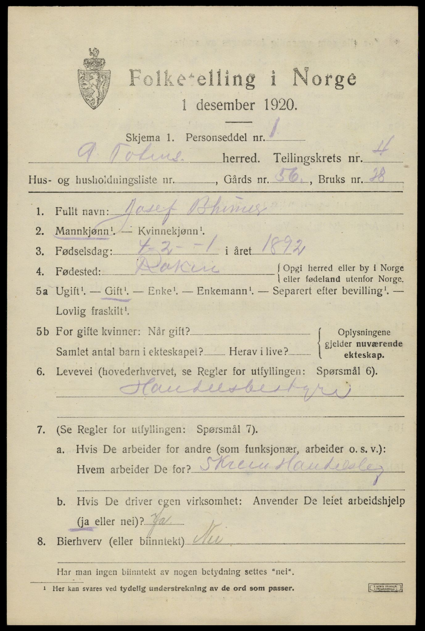 SAH, Folketelling 1920 for 0528 Østre Toten herred, 1920, s. 8584