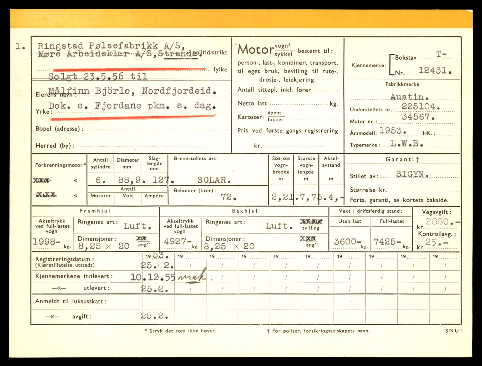 Møre og Romsdal vegkontor - Ålesund trafikkstasjon, AV/SAT-A-4099/F/Fe/L0033: Registreringskort for kjøretøy T 12151 - T 12474, 1927-1998, s. 3203