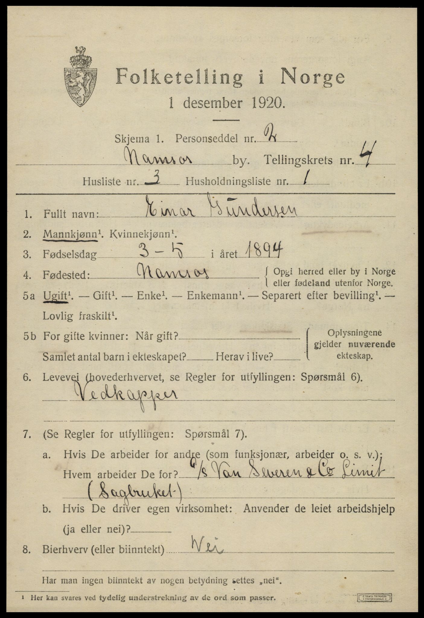 SAT, Folketelling 1920 for 1703 Namsos ladested, 1920, s. 4855