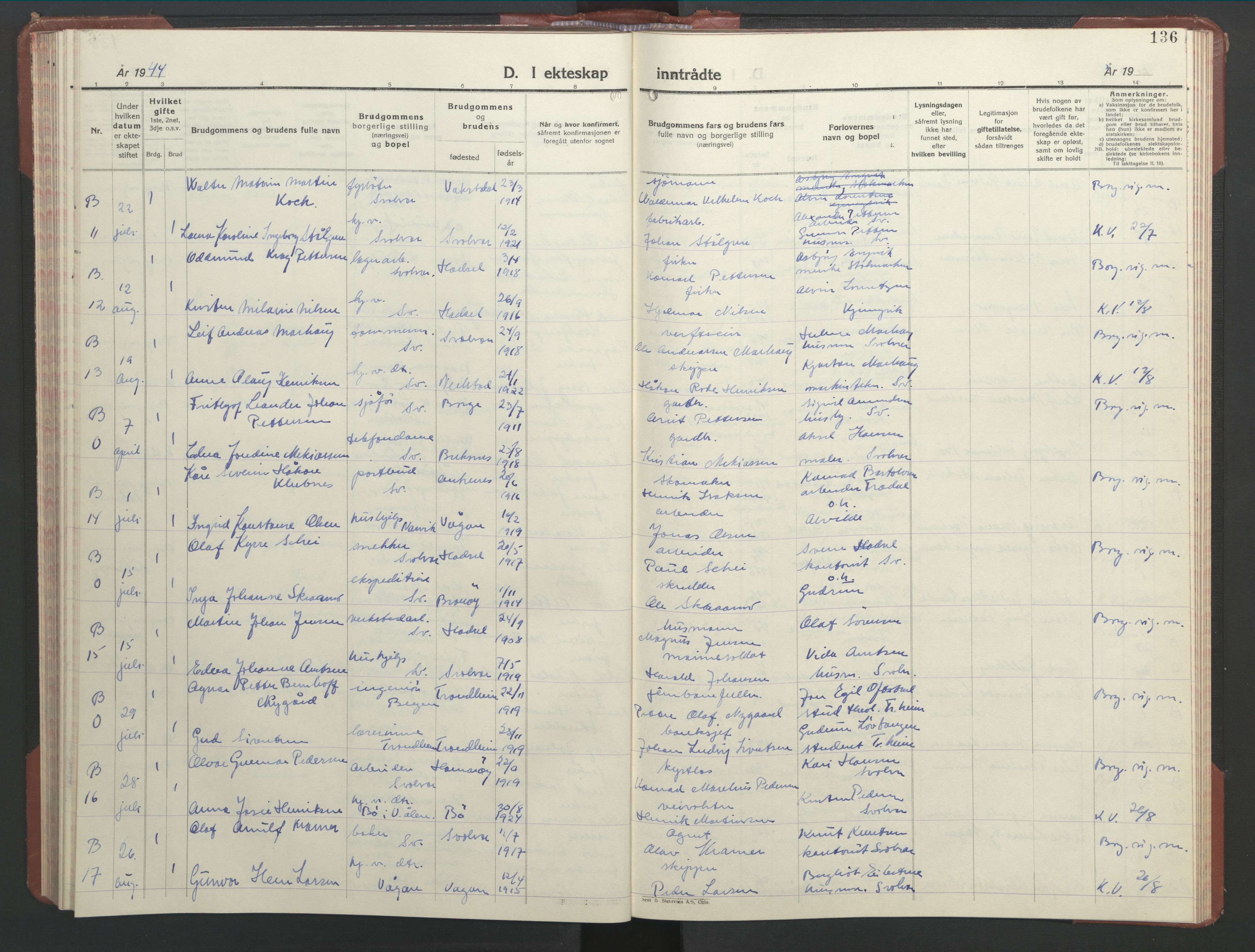 Ministerialprotokoller, klokkerbøker og fødselsregistre - Nordland, AV/SAT-A-1459/877/L1118: Klokkerbok nr. 877C02, 1939-1950, s. 136