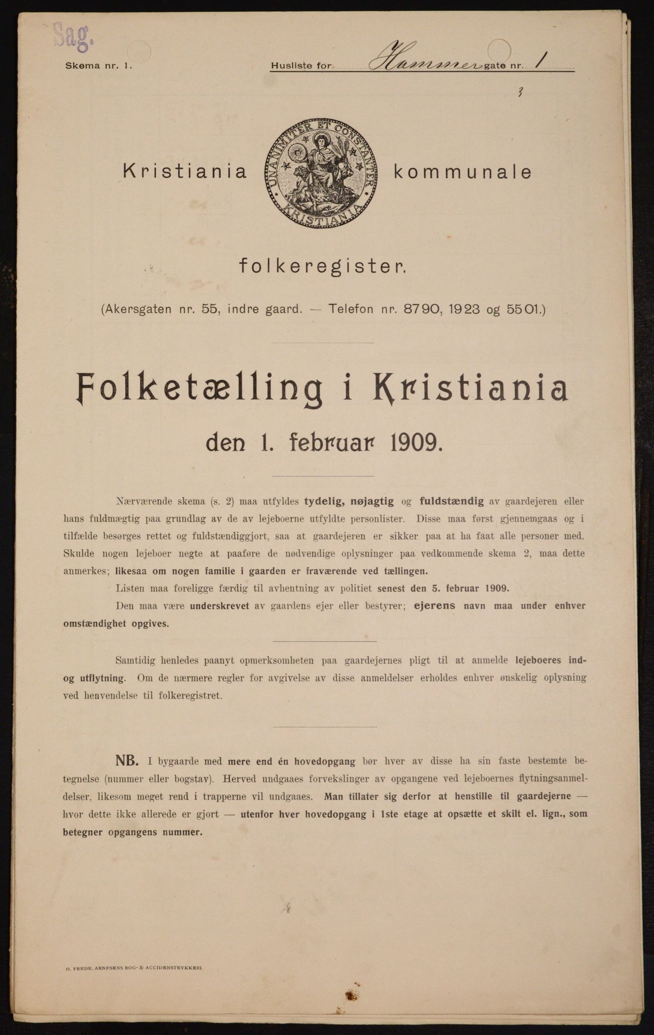 OBA, Kommunal folketelling 1.2.1909 for Kristiania kjøpstad, 1909, s. 31090