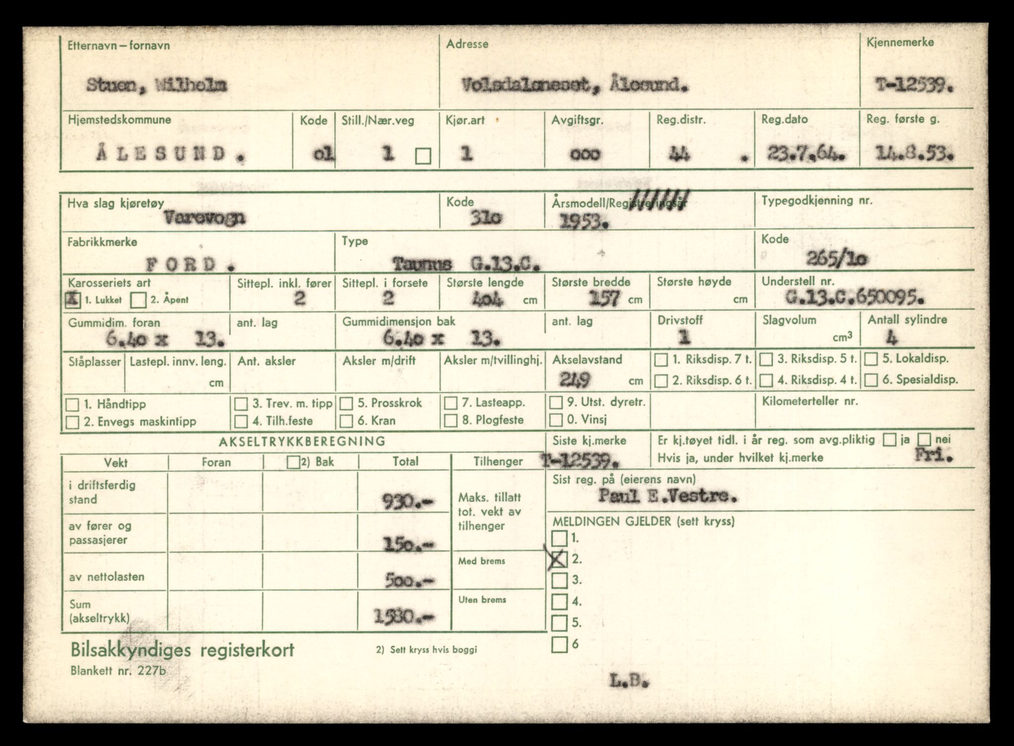 Møre og Romsdal vegkontor - Ålesund trafikkstasjon, AV/SAT-A-4099/F/Fe/L0034: Registreringskort for kjøretøy T 12500 - T 12652, 1927-1998, s. 734