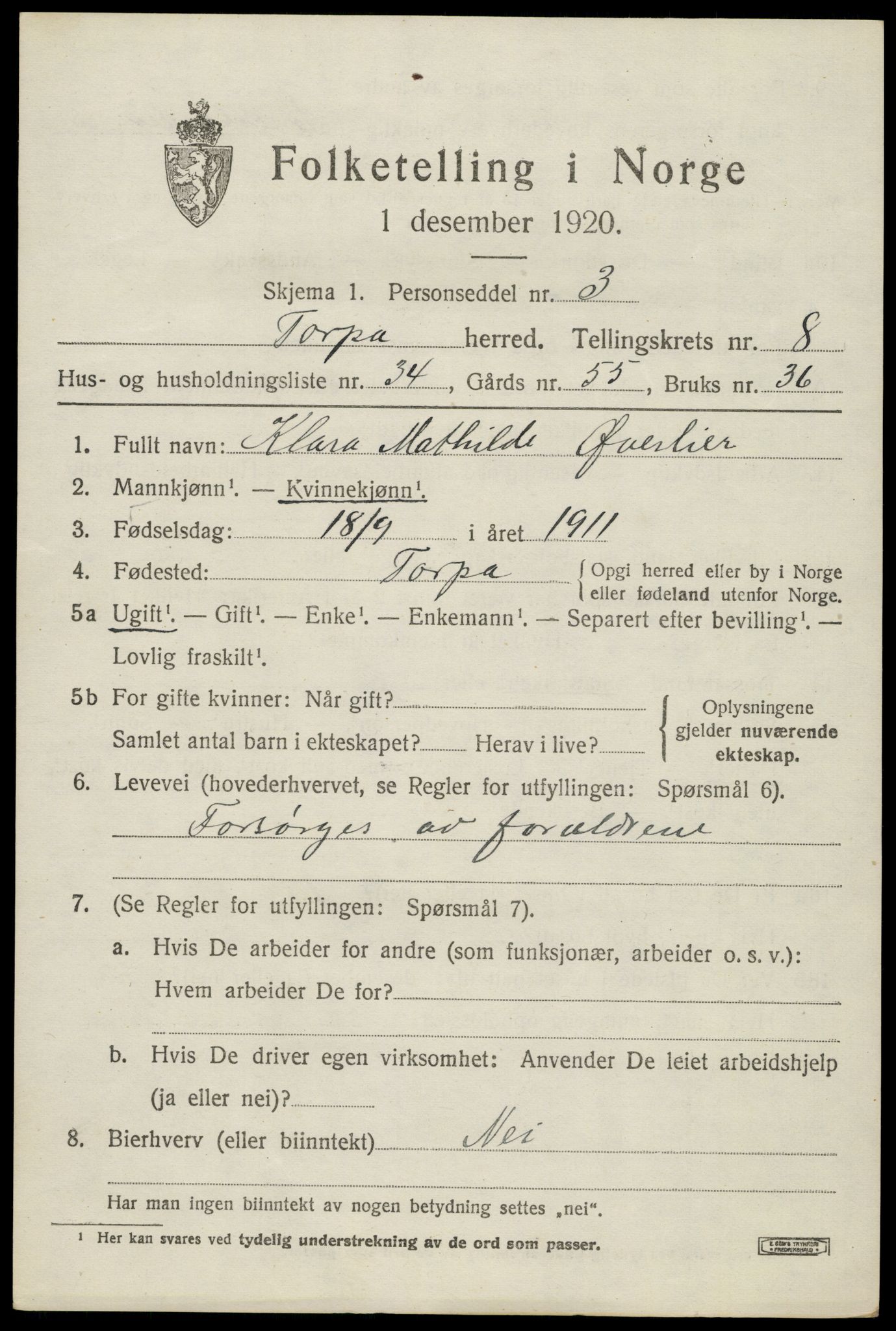 SAH, Folketelling 1920 for 0539 Torpa herred, 1920, s. 4937