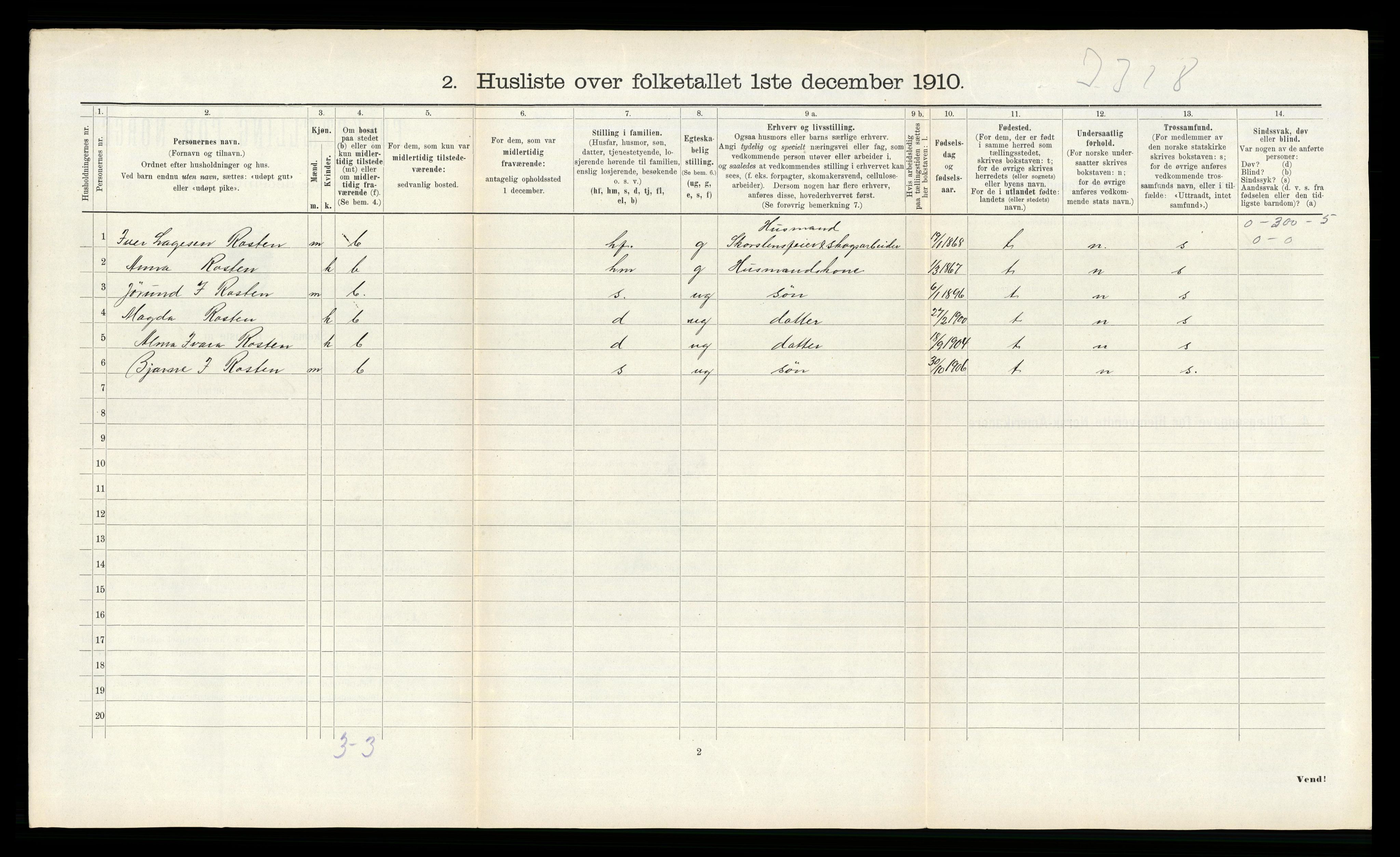 RA, Folketelling 1910 for 1742 Grong herred, 1910, s. 329