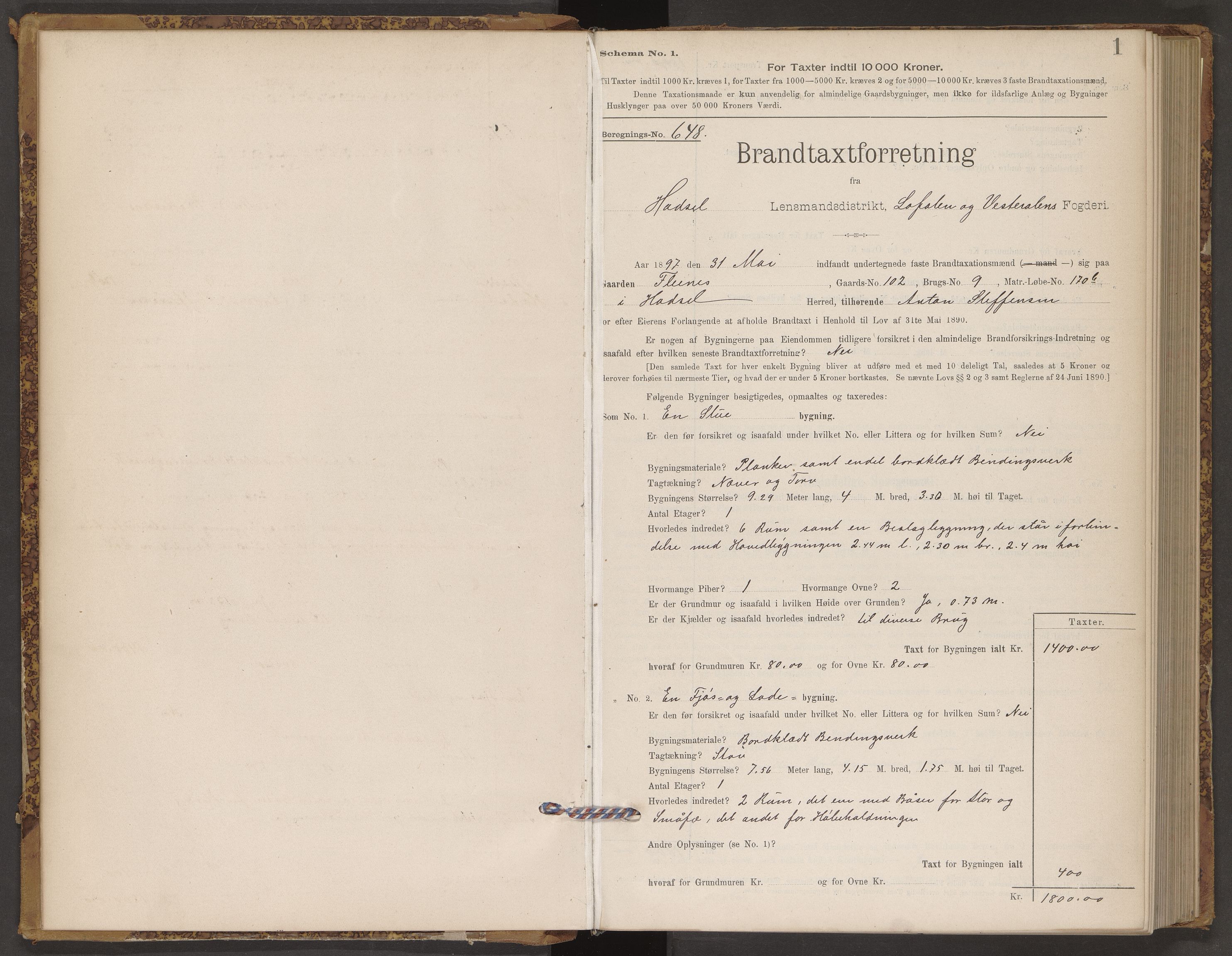 Norges Brannkasse Hadsel, AV/SAT-A-5593/Fb/L0002: Branntakstprotokoll, 1897-1899