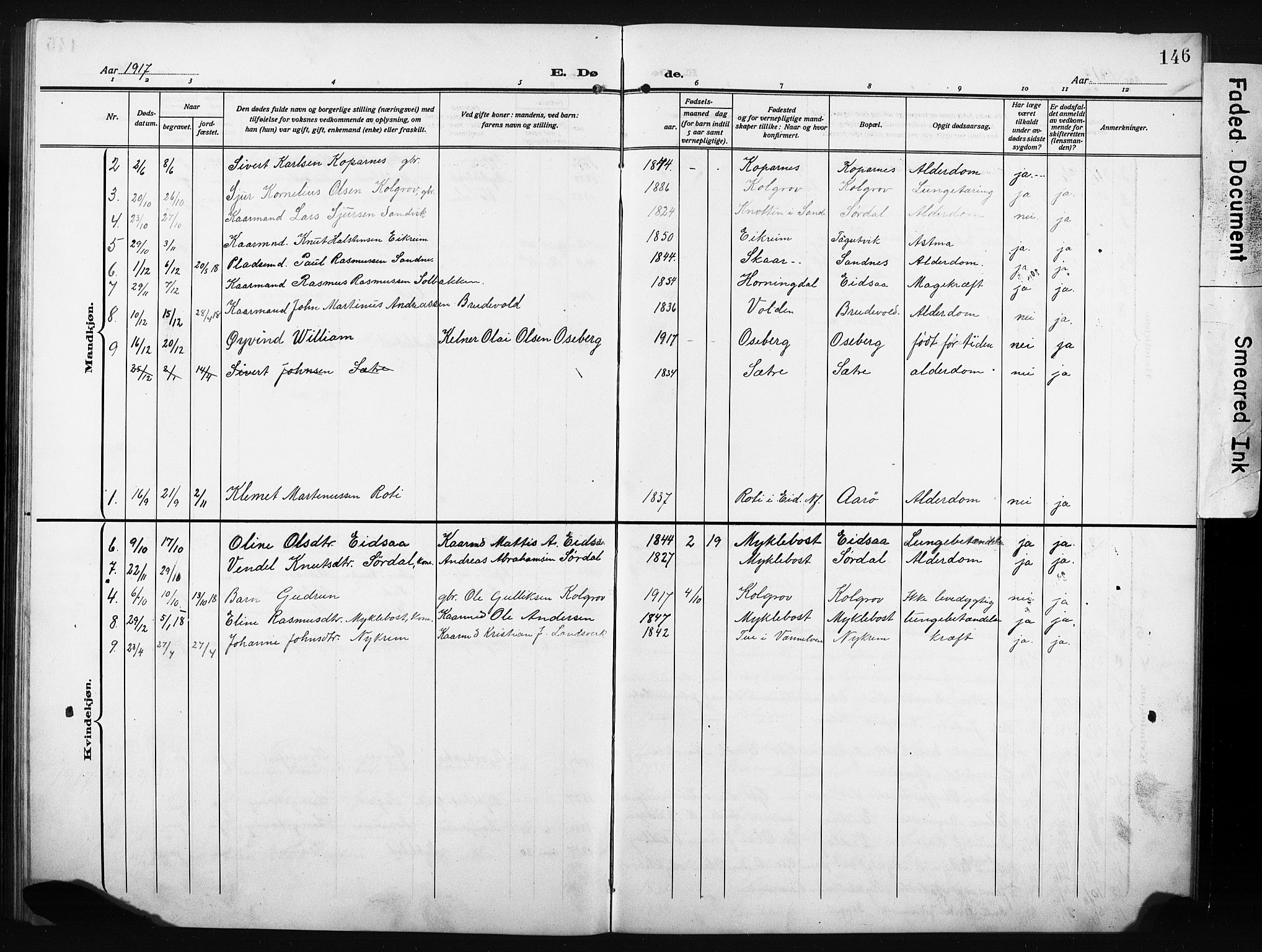 Ministerialprotokoller, klokkerbøker og fødselsregistre - Møre og Romsdal, AV/SAT-A-1454/502/L0028: Klokkerbok nr. 502C02, 1909-1932, s. 146