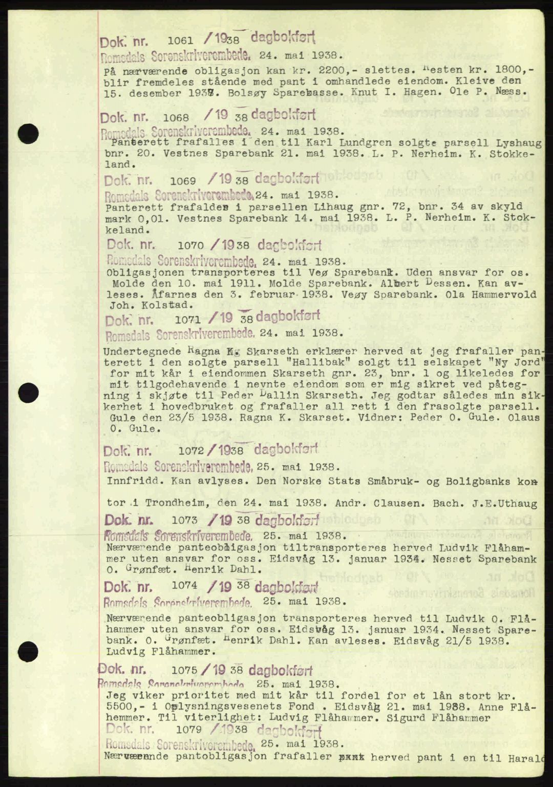 Romsdal sorenskriveri, AV/SAT-A-4149/1/2/2C: Pantebok nr. C1a, 1936-1945, Dagboknr: 1061/1938