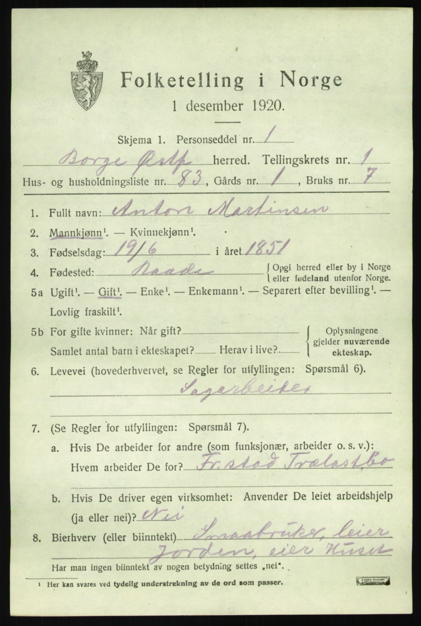SAO, Folketelling 1920 for 0113 Borge herred, 1920, s. 2823