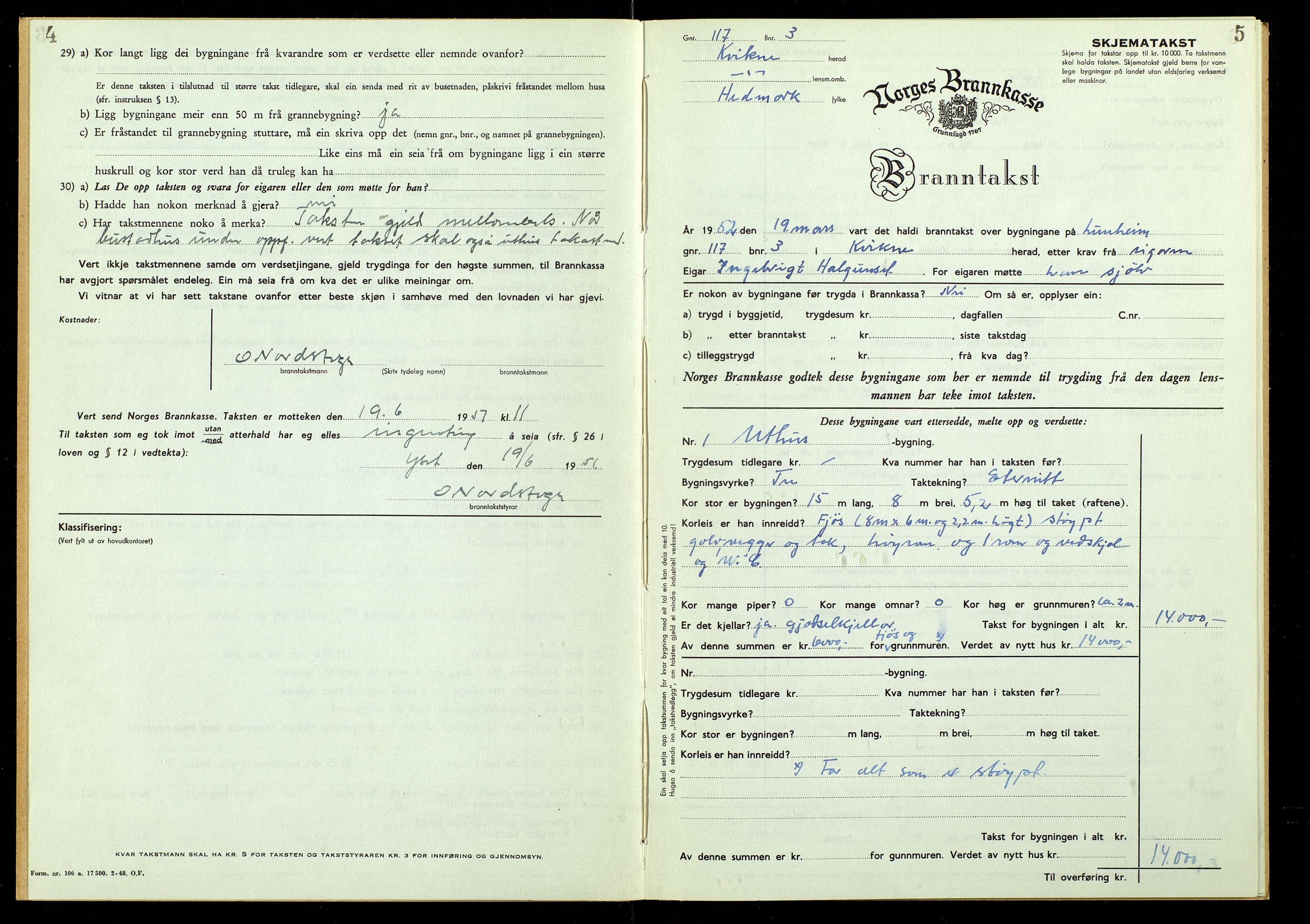Norges Brannkasse, Kvikne, AV/SAH-NBRANK-028/F/L0006: Branntakstprotokoll, 1951-1955
