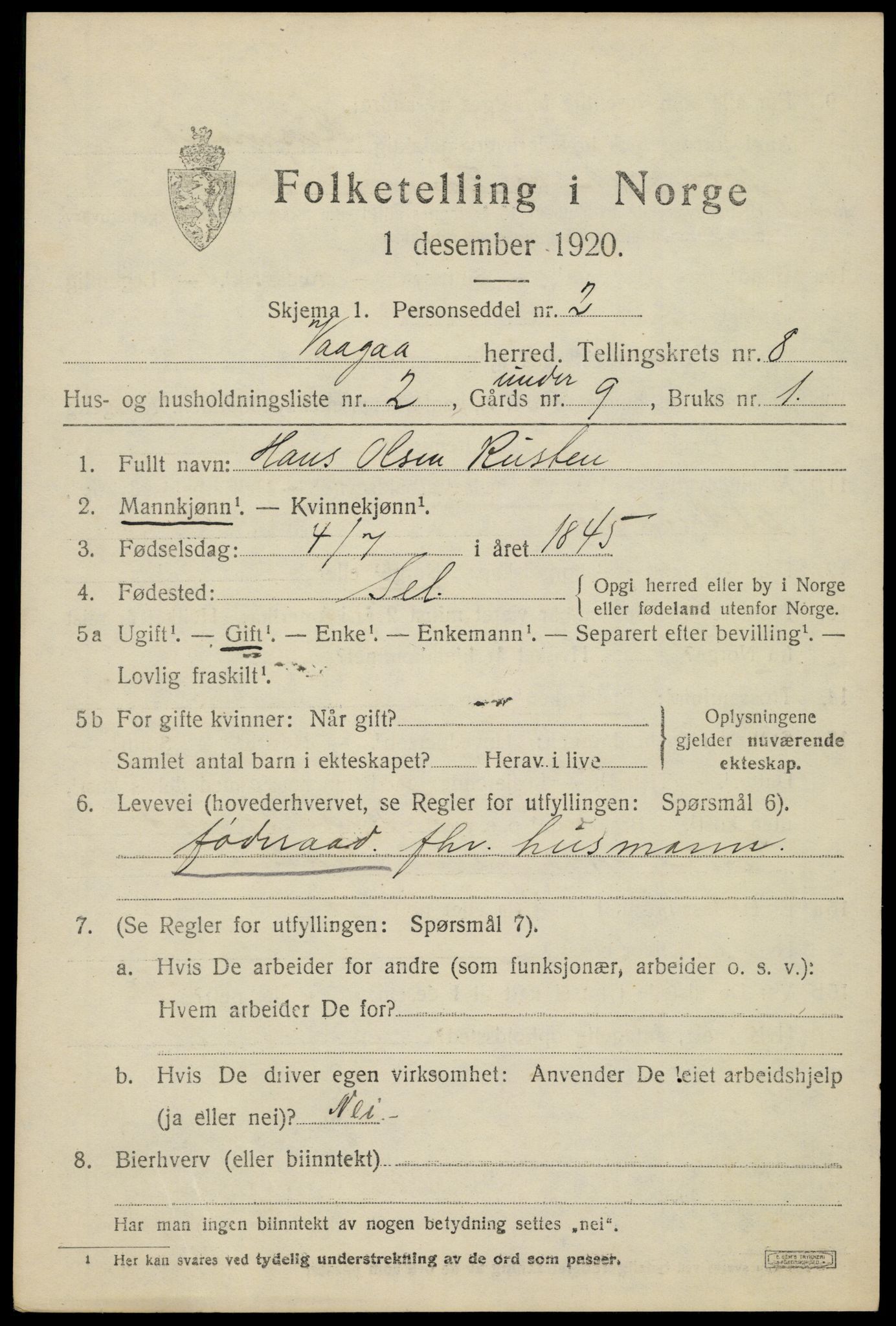 SAH, Folketelling 1920 for 0515 Vågå herred, 1920, s. 5994