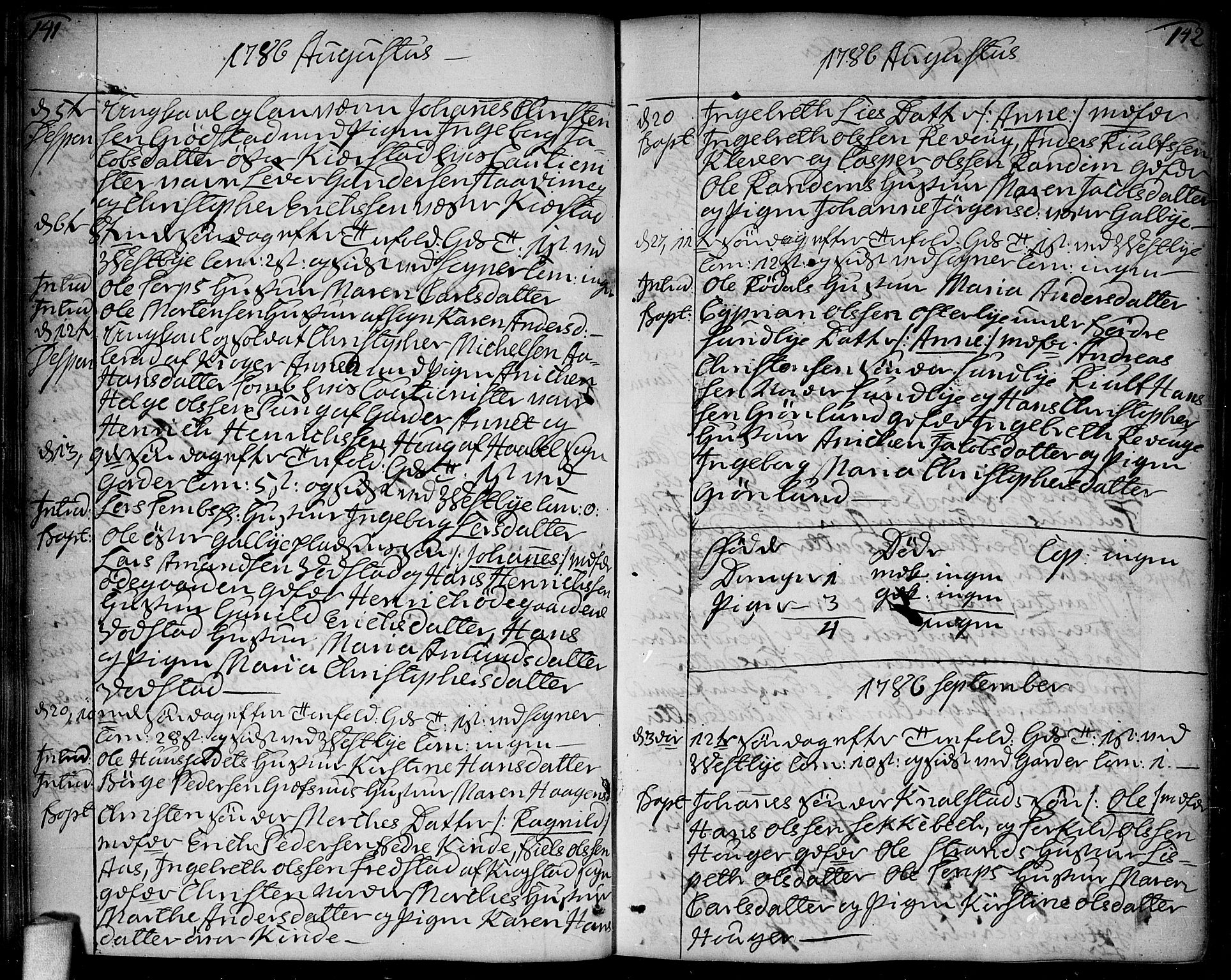 Vestby prestekontor Kirkebøker, AV/SAO-A-10893/F/Fa/L0003: Ministerialbok nr. I 3, 1779-1796, s. 141-142