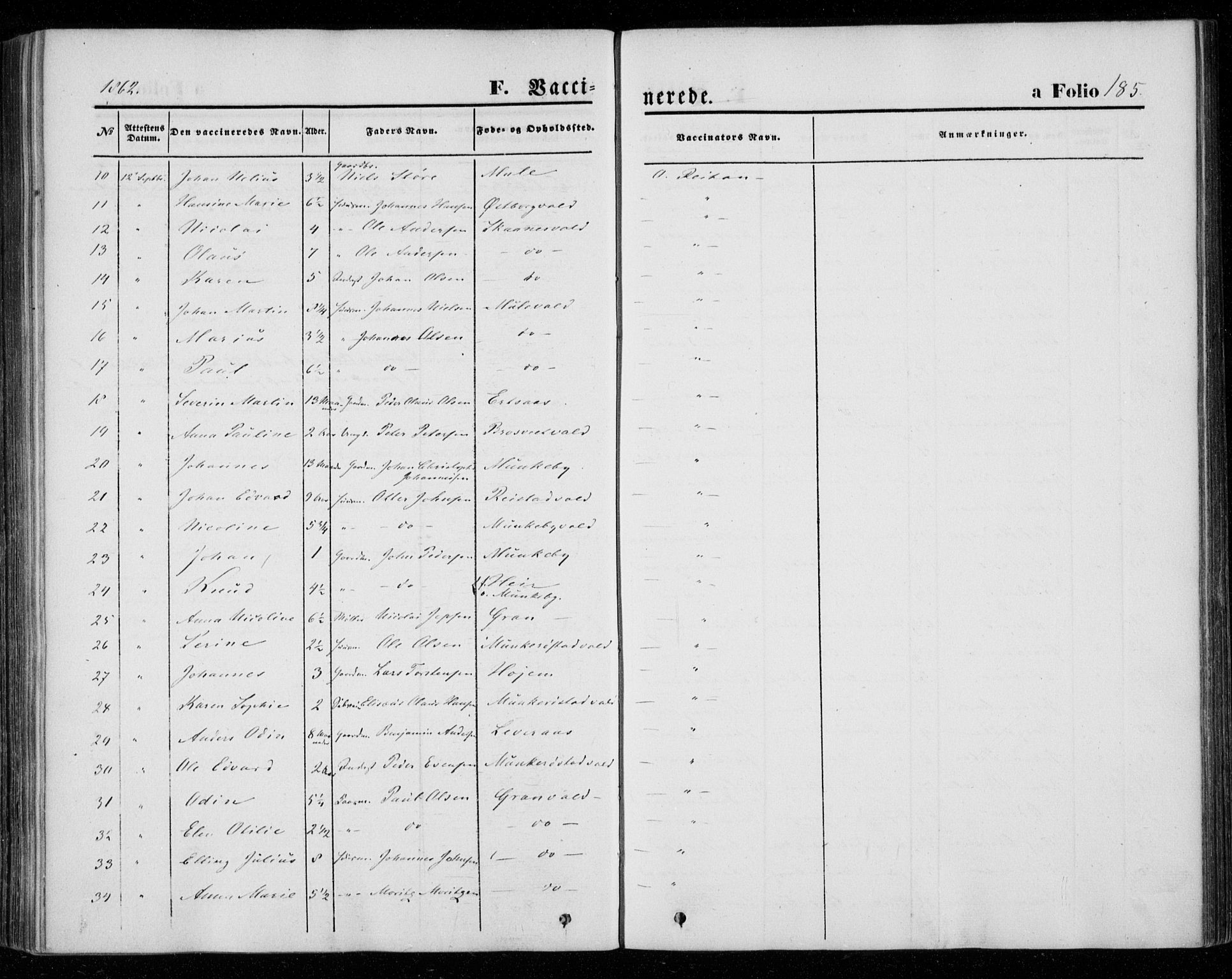 Ministerialprotokoller, klokkerbøker og fødselsregistre - Nord-Trøndelag, AV/SAT-A-1458/720/L0184: Ministerialbok nr. 720A02 /1, 1855-1863, s. 185
