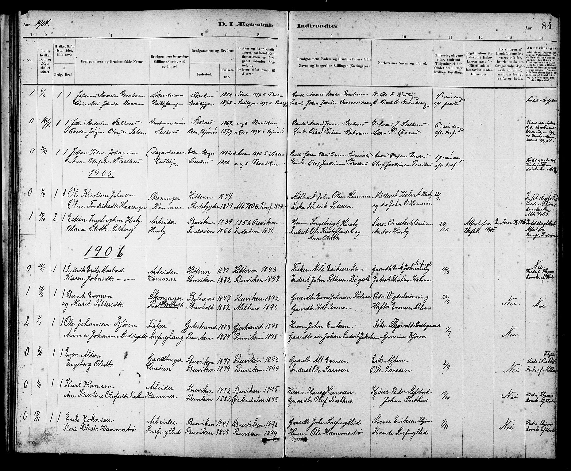 Ministerialprotokoller, klokkerbøker og fødselsregistre - Sør-Trøndelag, SAT/A-1456/666/L0790: Klokkerbok nr. 666C03, 1885-1908, s. 84