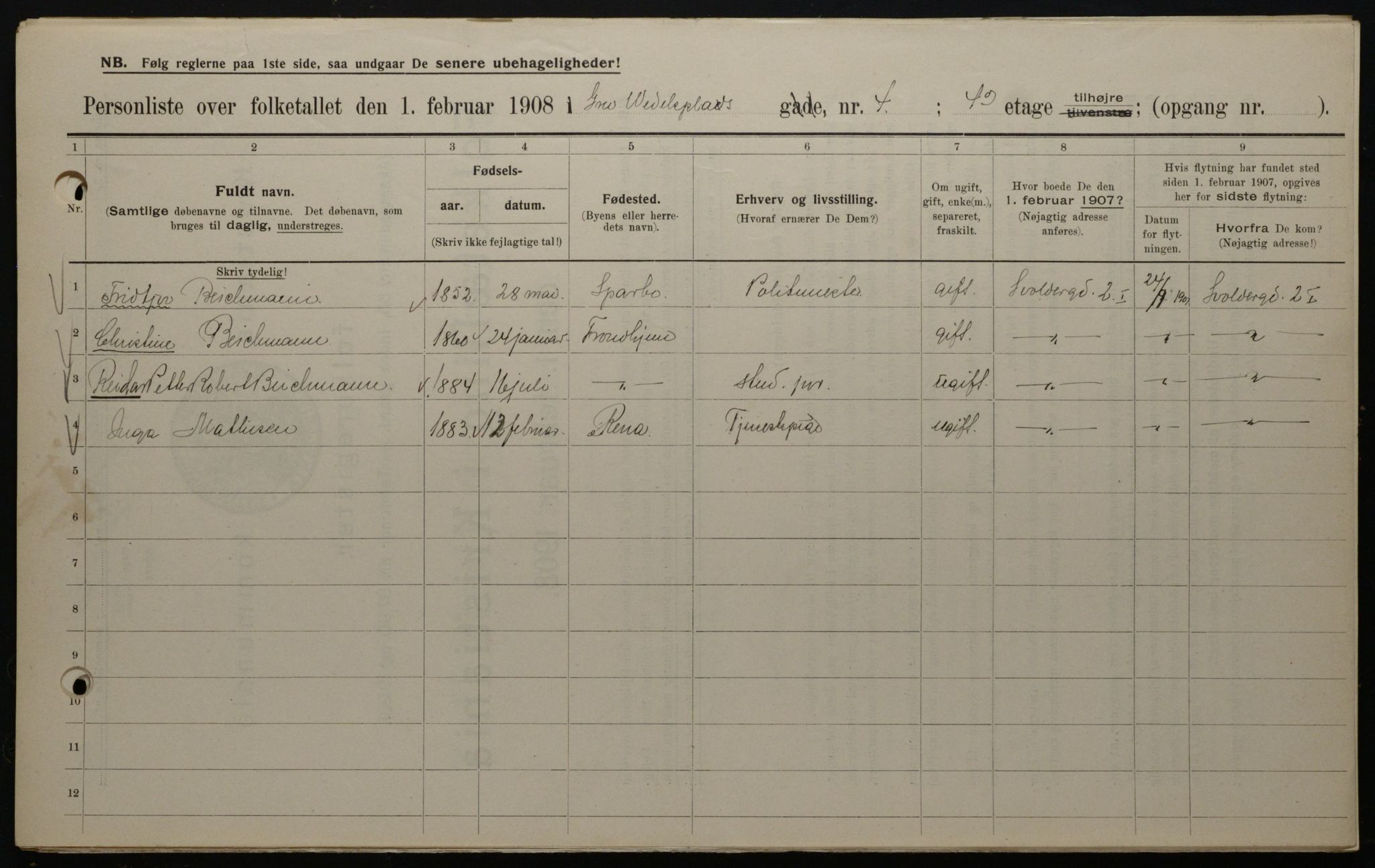 OBA, Kommunal folketelling 1.2.1908 for Kristiania kjøpstad, 1908, s. 26905