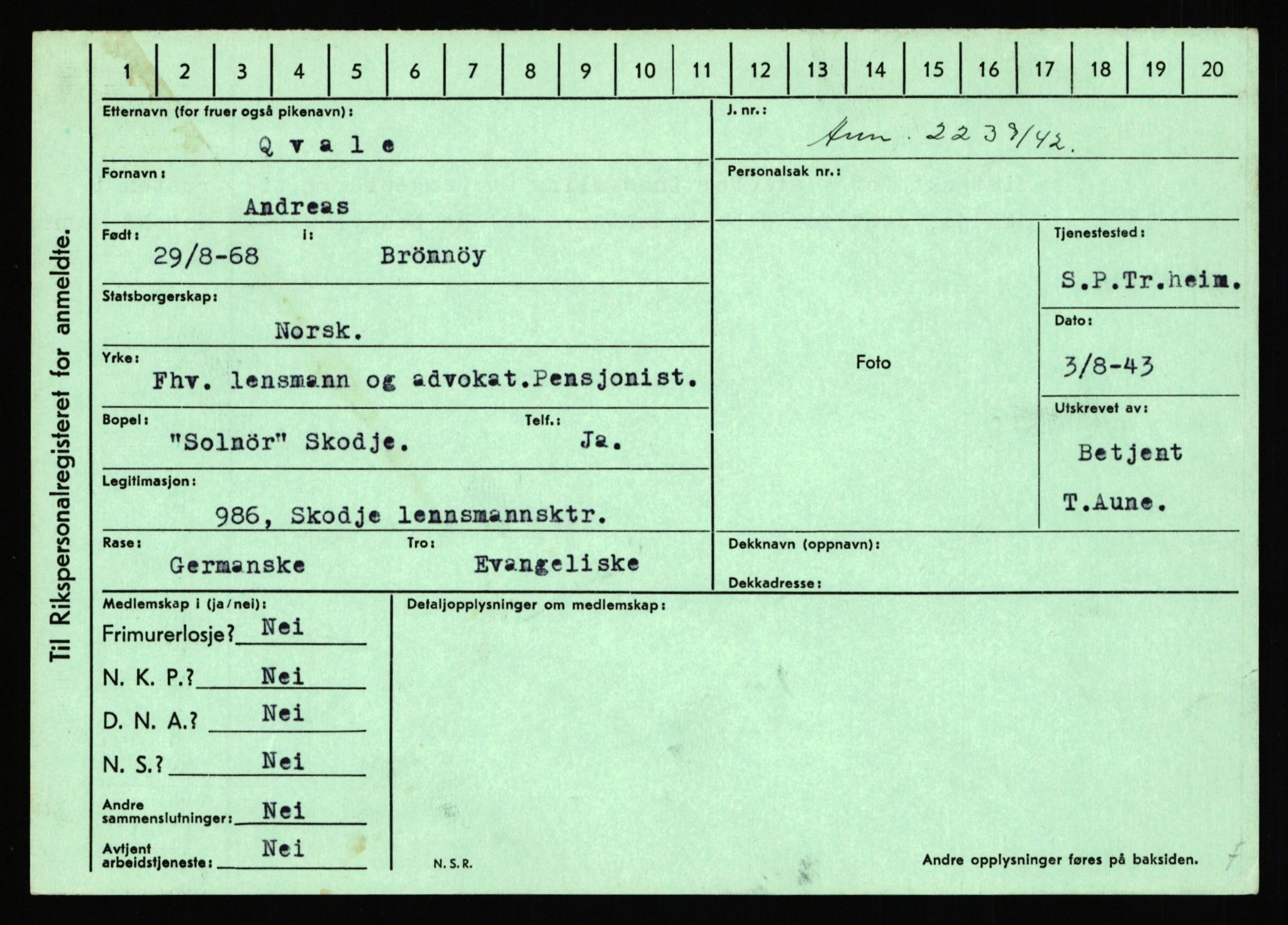 Statspolitiet - Hovedkontoret / Osloavdelingen, AV/RA-S-1329/C/Ca/L0012: Oanæs - Quistgaard	, 1943-1945, s. 4955