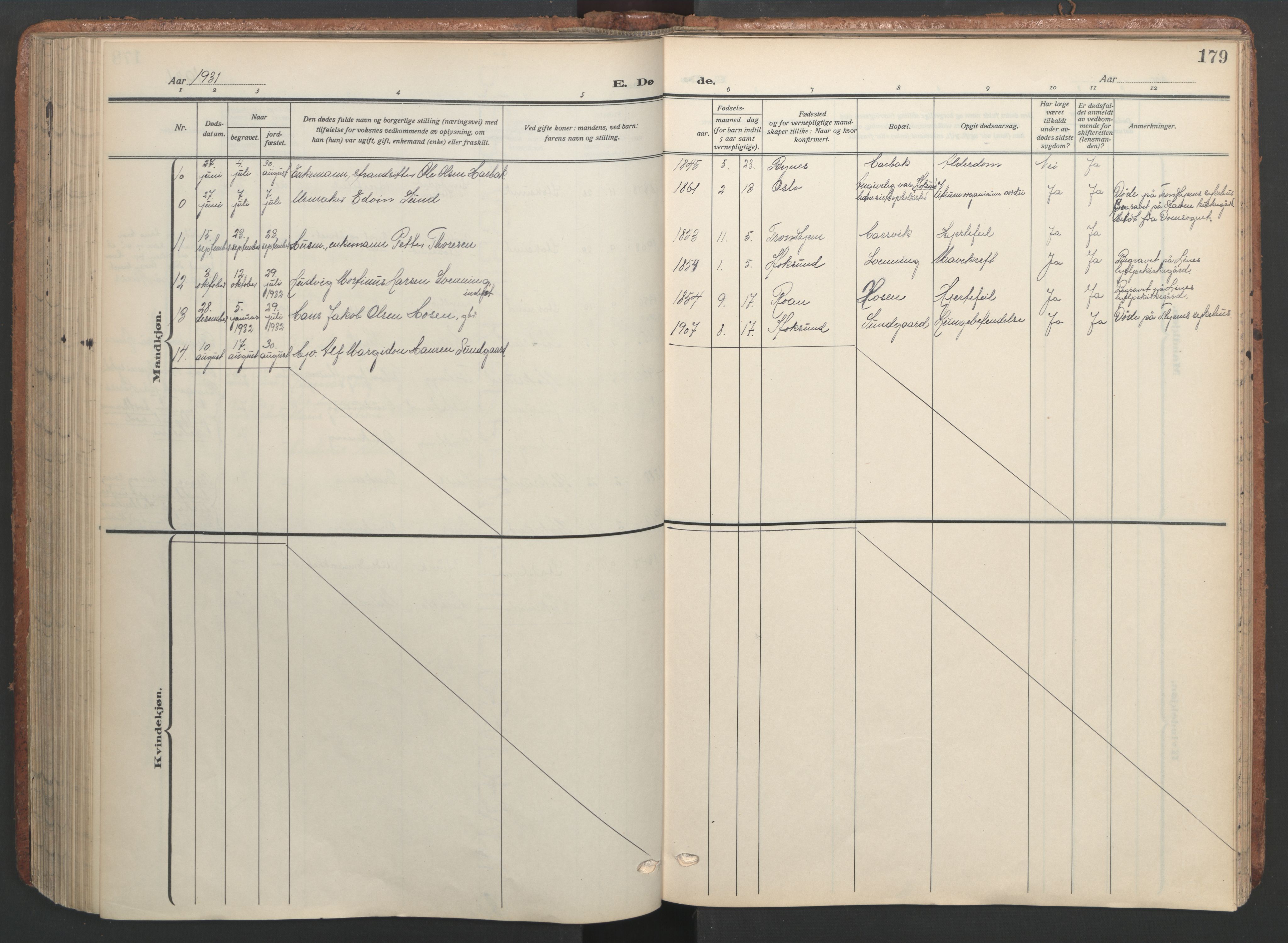 Ministerialprotokoller, klokkerbøker og fødselsregistre - Sør-Trøndelag, SAT/A-1456/656/L0694: Ministerialbok nr. 656A03, 1914-1931, s. 179