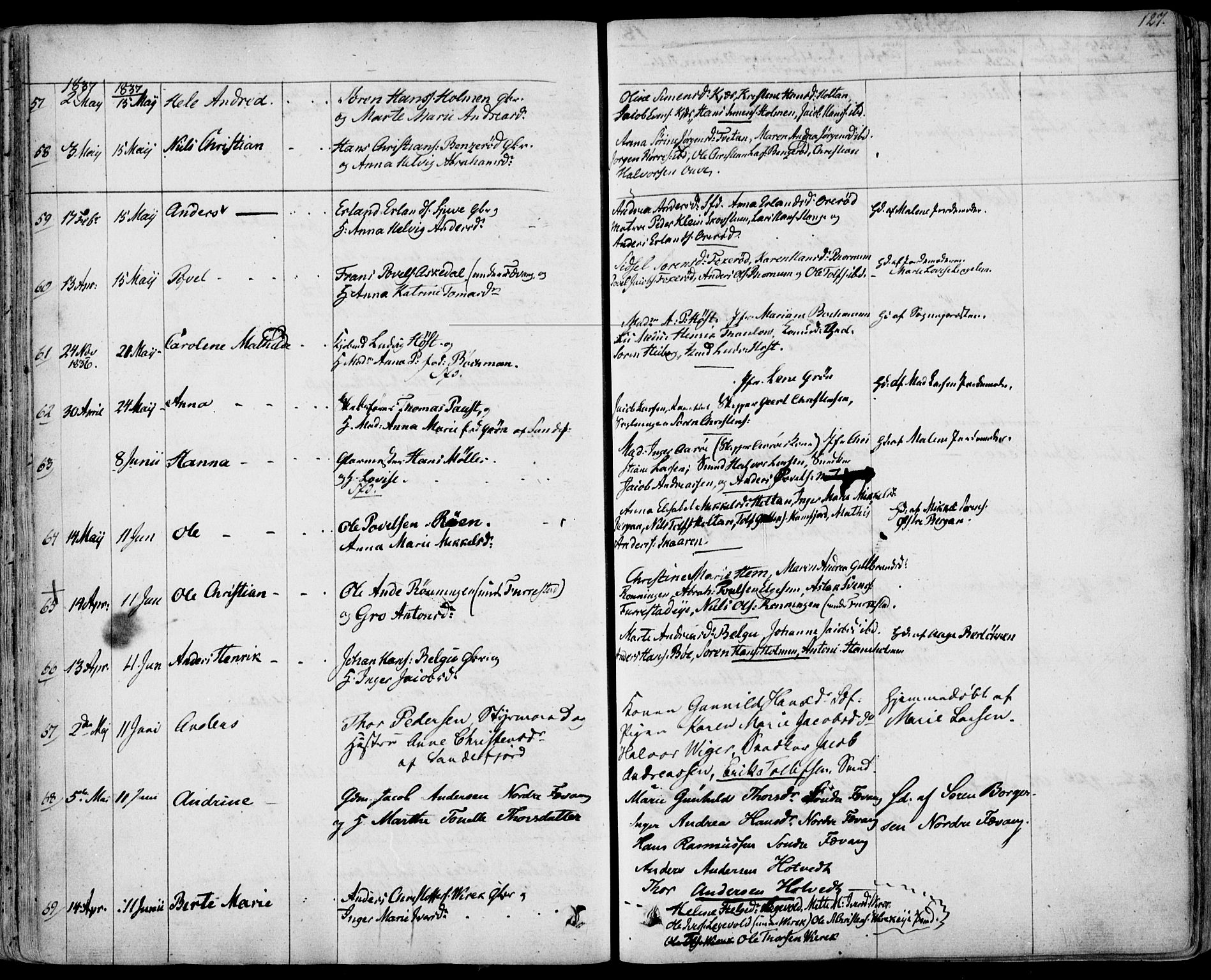 Sandar kirkebøker, AV/SAKO-A-243/F/Fa/L0005: Ministerialbok nr. 5, 1832-1847, s. 126-127