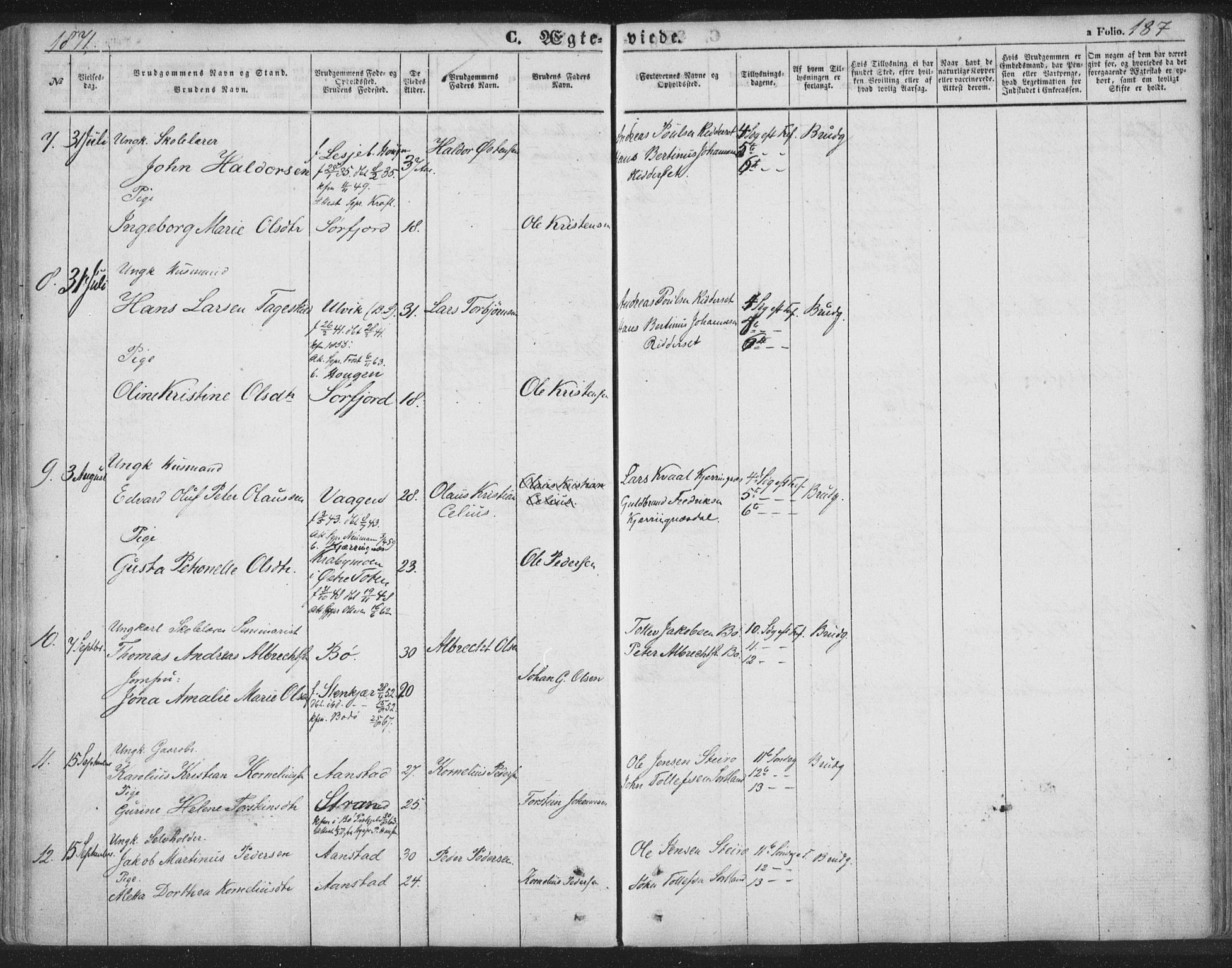 Ministerialprotokoller, klokkerbøker og fødselsregistre - Nordland, AV/SAT-A-1459/895/L1369: Ministerialbok nr. 895A04, 1852-1872, s. 187