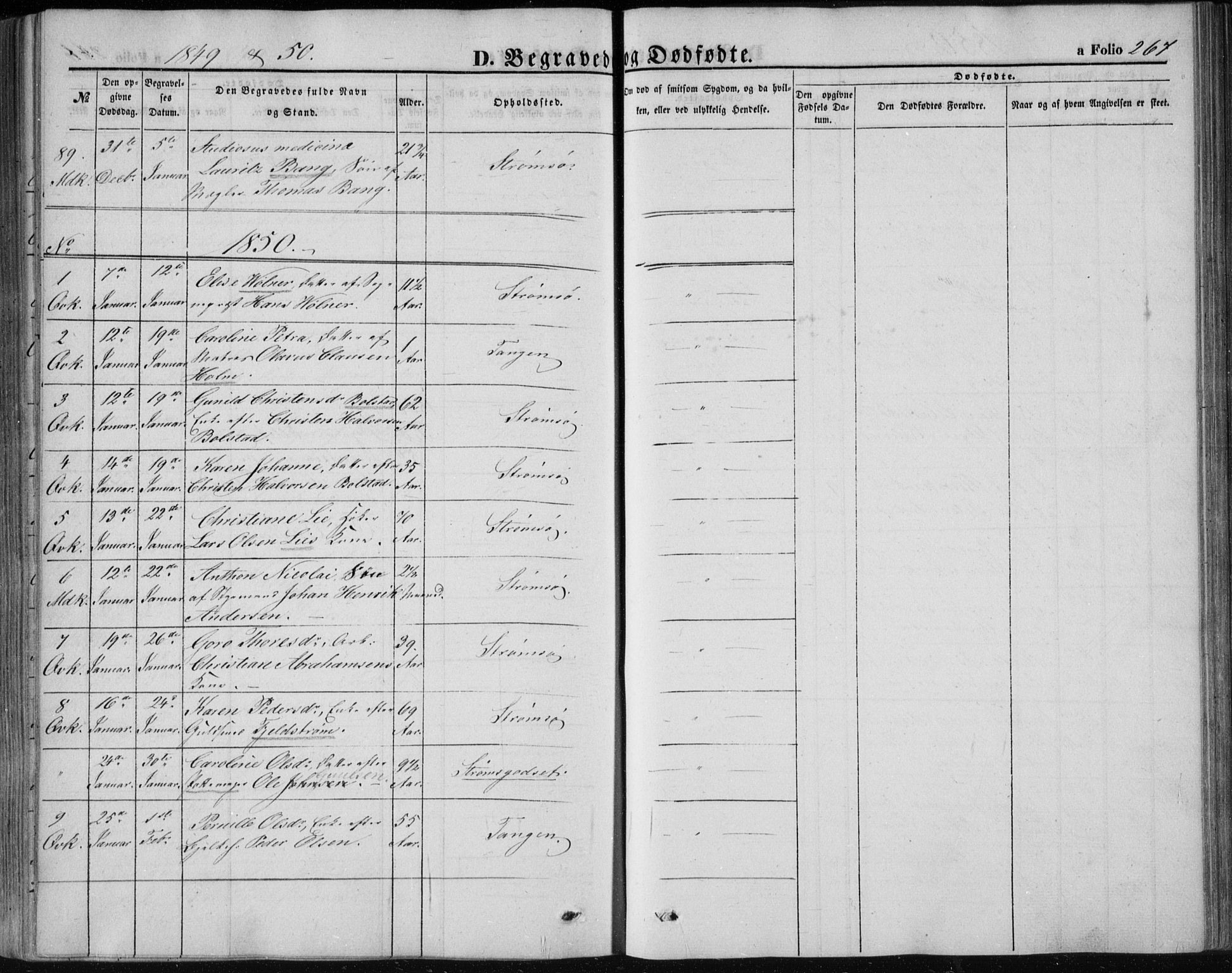 Strømsø kirkebøker, AV/SAKO-A-246/F/Fa/L0014: Ministerialbok nr. I 14, 1848-1858, s. 267