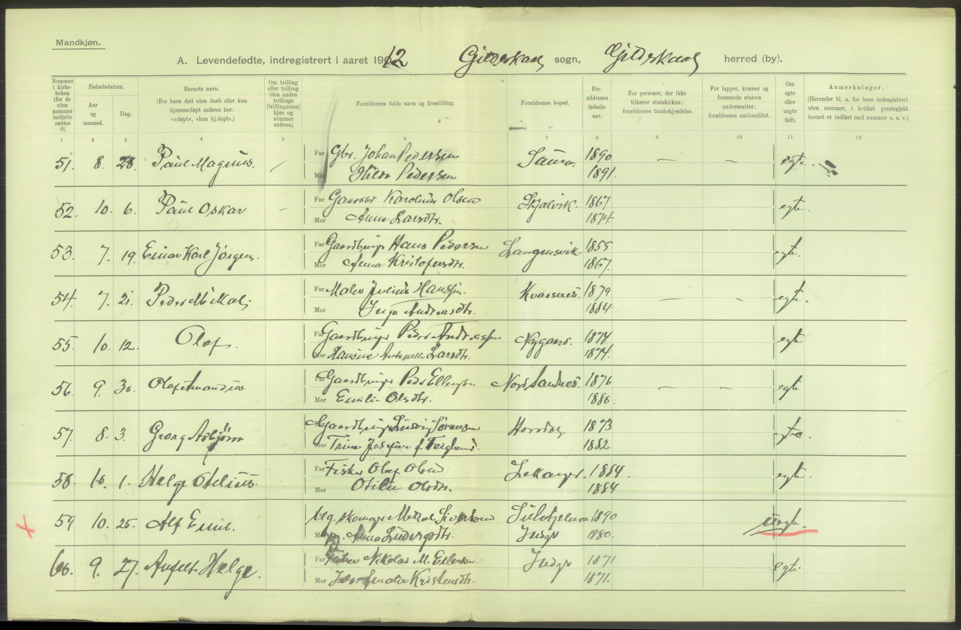 Statistisk sentralbyrå, Sosiodemografiske emner, Befolkning, AV/RA-S-2228/D/Df/Dfb/Dfbb/L0046: Nordlands amt: Levendefødte menn og kvinner. Bygder., 1912, s. 46