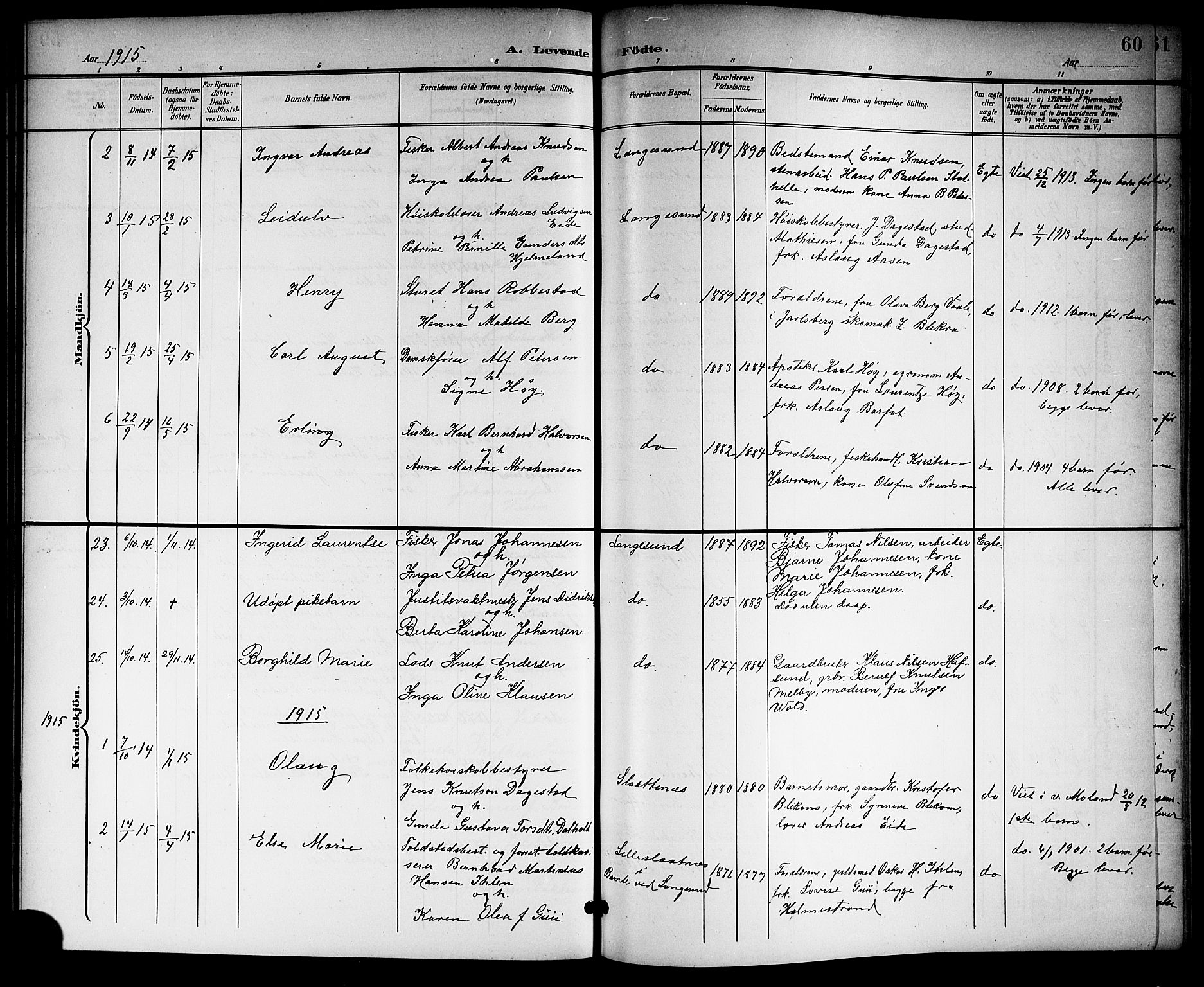 Langesund kirkebøker, AV/SAKO-A-280/G/Ga/L0006: Klokkerbok nr. 6, 1899-1918, s. 60