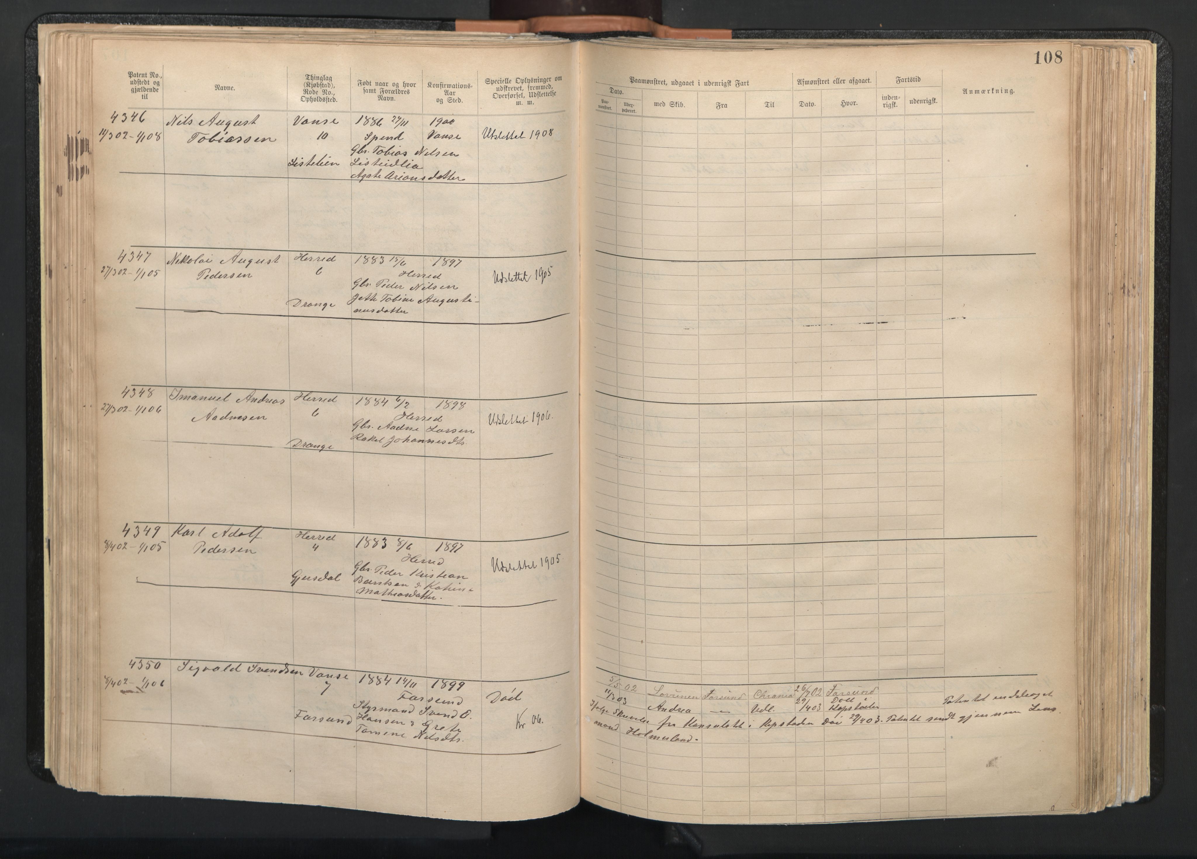 Farsund mønstringskrets, SAK/2031-0017/F/Fa/L0003: Annotasjonsrulle nr 3816-5304 med register, M-3, 1894-1948, s. 139