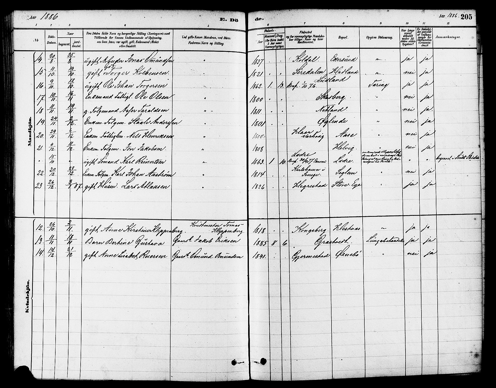 Eigersund sokneprestkontor, AV/SAST-A-101807/S08/L0017: Ministerialbok nr. A 14, 1879-1892, s. 205