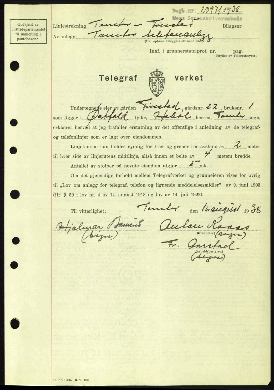 Moss sorenskriveri, SAO/A-10168: Pantebok nr. A5, 1938-1939, Dagboknr: 2397/1938
