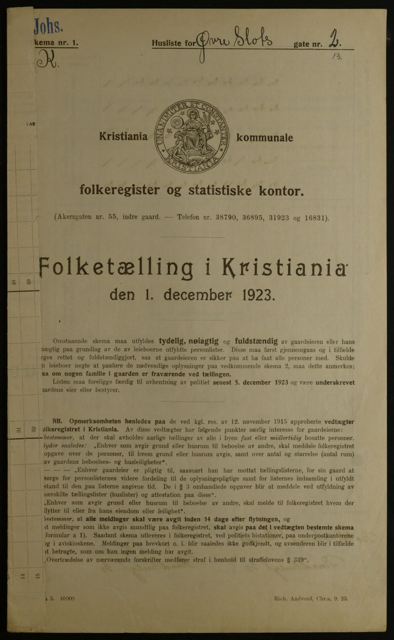 OBA, Kommunal folketelling 1.12.1923 for Kristiania, 1923, s. 143135