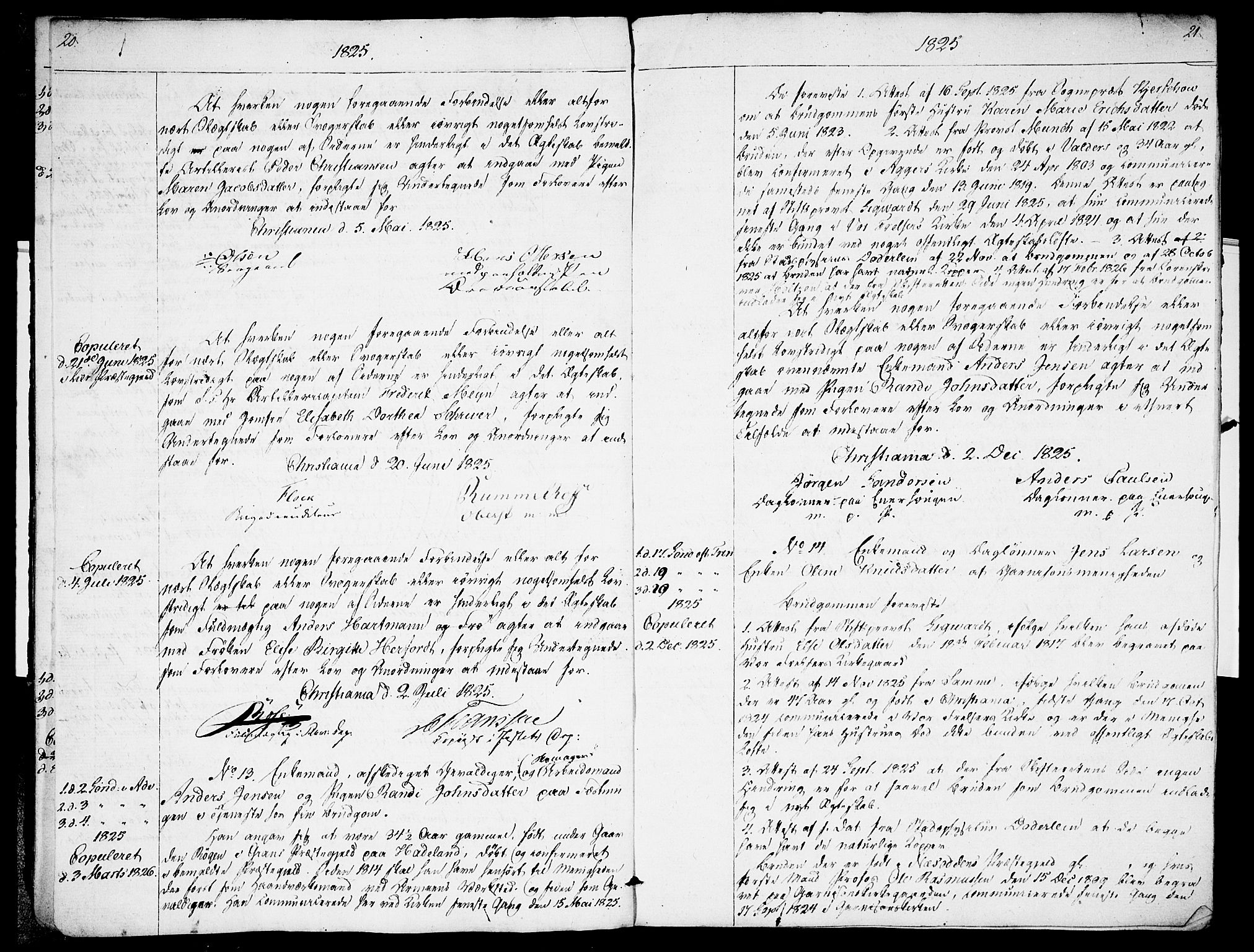 Garnisonsmenigheten Kirkebøker, AV/SAO-A-10846/H/Ha/L0001: Lysningsprotokoll nr. I 1, 1823-1828, s. 20-21
