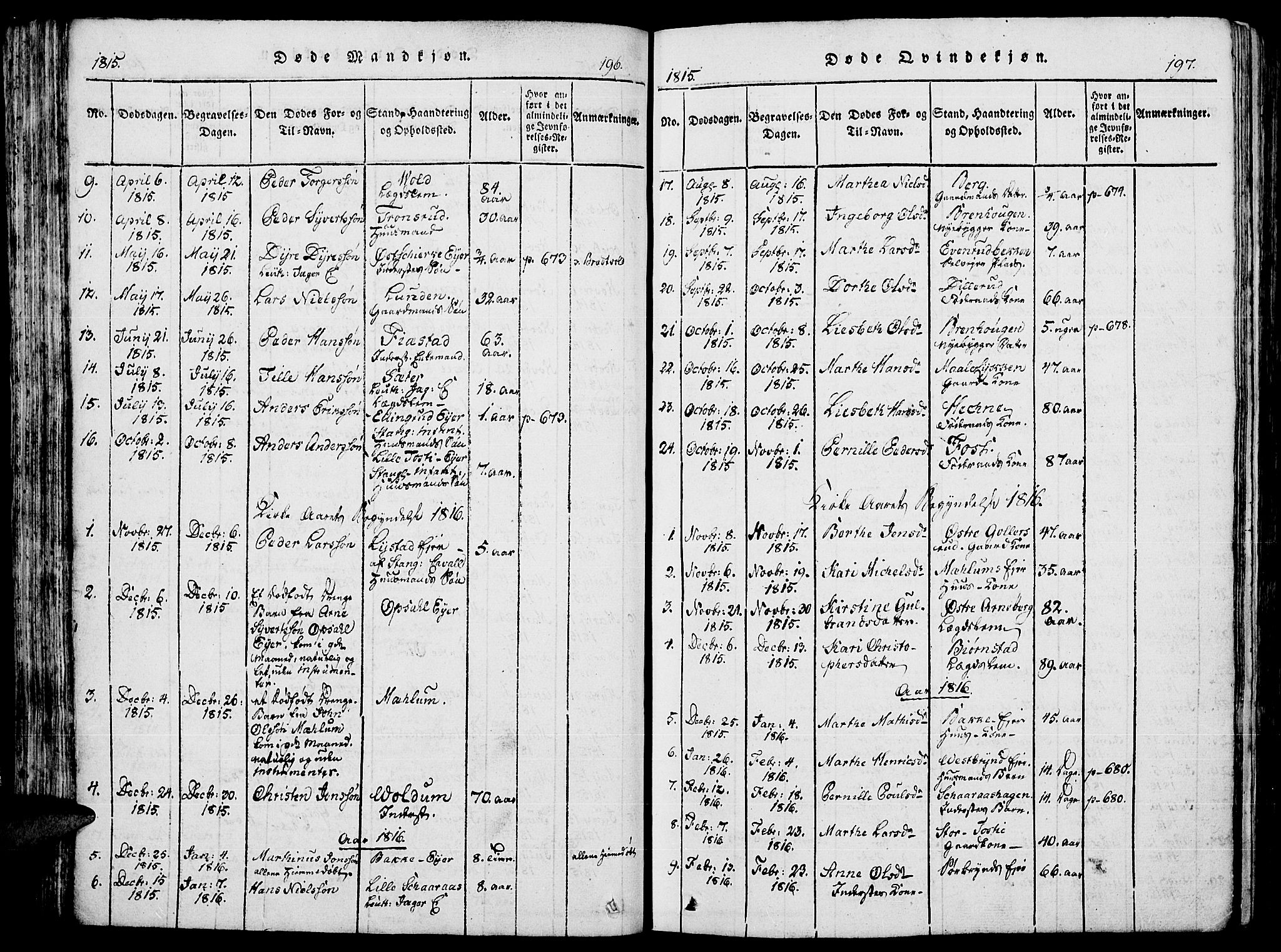 Romedal prestekontor, SAH/PREST-004/K/L0002: Ministerialbok nr. 2, 1814-1828, s. 196-197