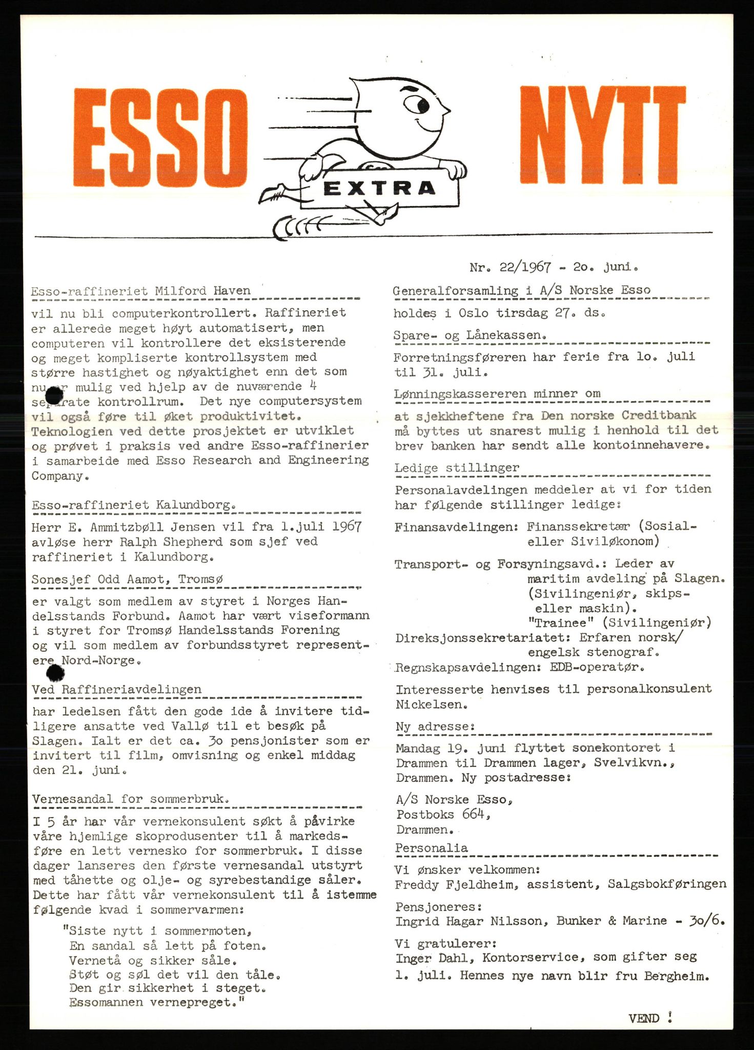 Pa 0982 - Esso Norge A/S, AV/SAST-A-100448/X/Xd/L0004: Esso Extra Nytt, 1963-1976