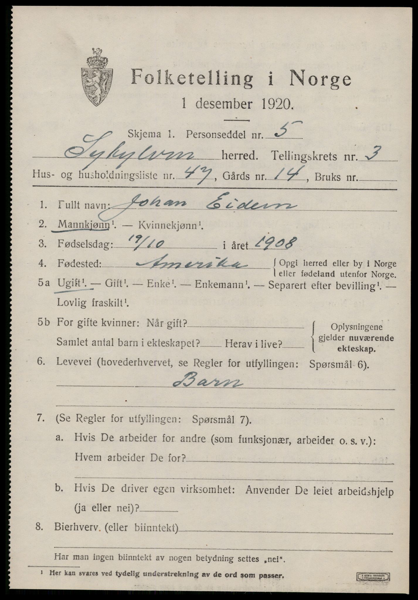 SAT, Folketelling 1920 for 1528 Sykkylven herred, 1920, s. 2705
