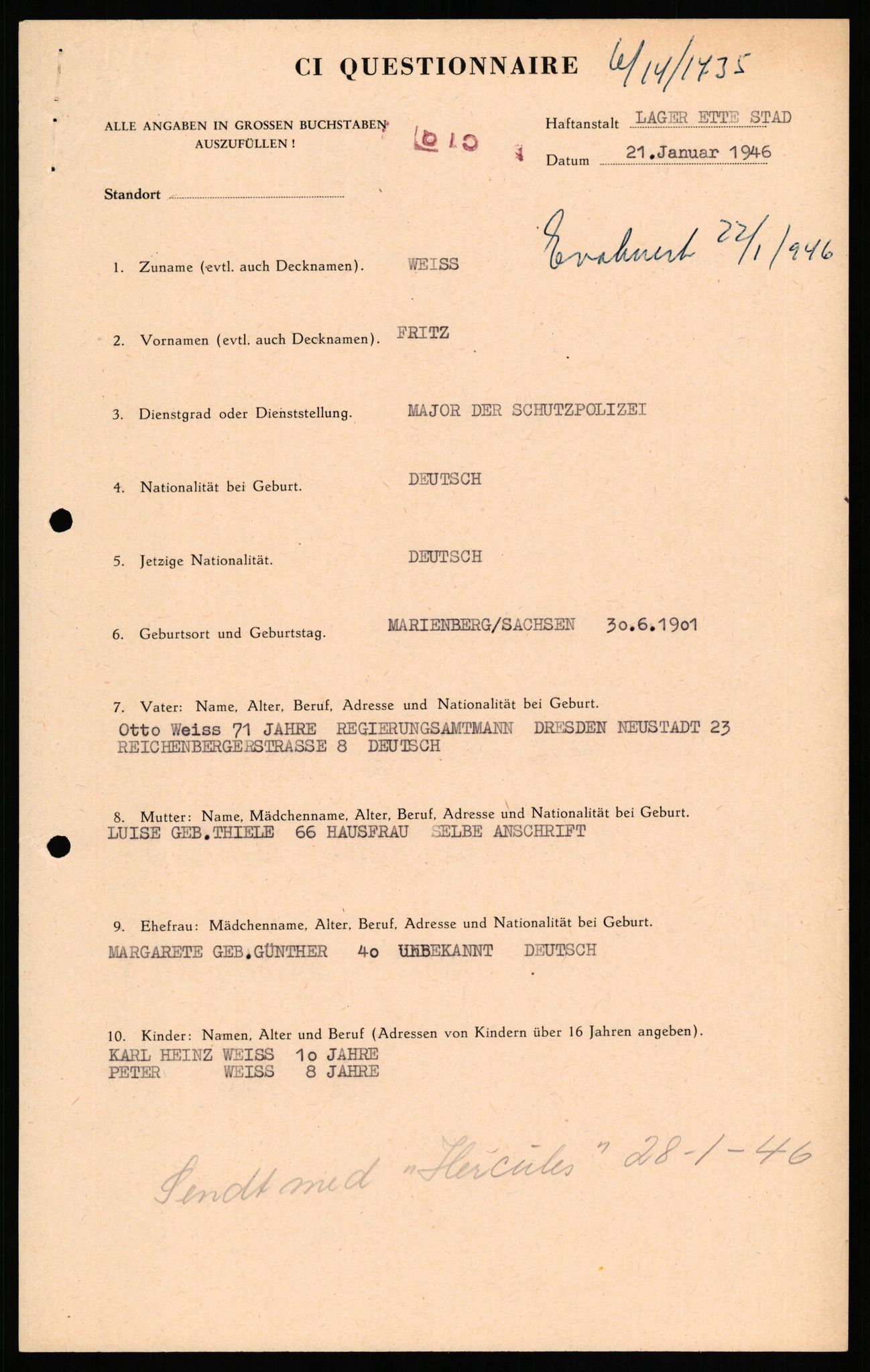 Forsvaret, Forsvarets overkommando II, AV/RA-RAFA-3915/D/Db/L0035: CI Questionaires. Tyske okkupasjonsstyrker i Norge. Tyskere., 1945-1946, s. 317