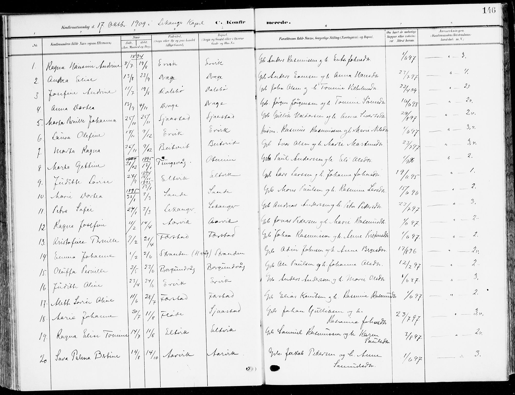 Selje sokneprestembete, AV/SAB-A-99938/H/Ha/Haa/Haab: Ministerialbok nr. B 3, 1908-1923, s. 146