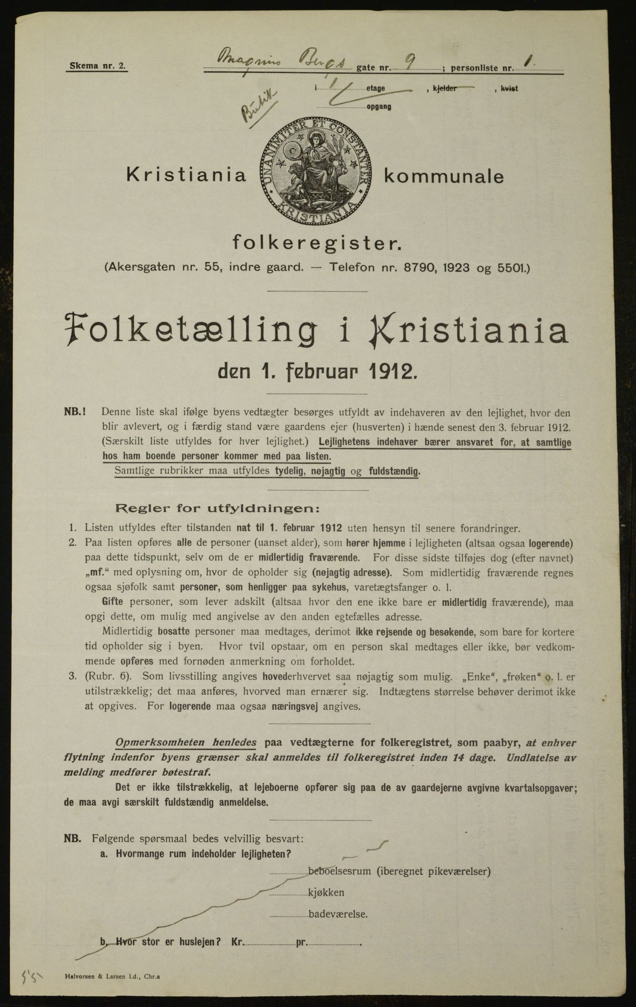 OBA, Kommunal folketelling 1.2.1912 for Kristiania, 1912, s. 59596