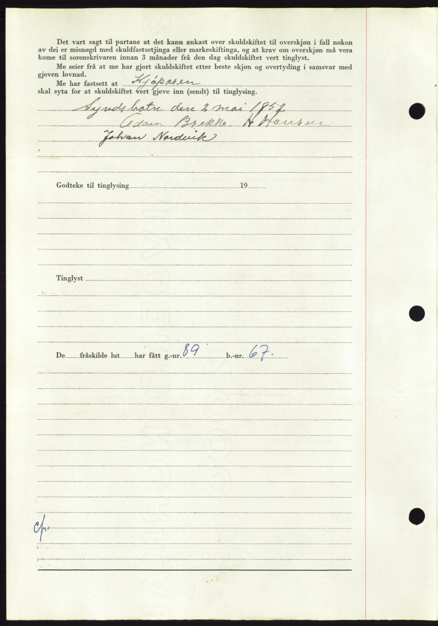 Søre Sunnmøre sorenskriveri, AV/SAT-A-4122/1/2/2C/L0092: Pantebok nr. 18A, 1952-1952, Dagboknr: 842/1952