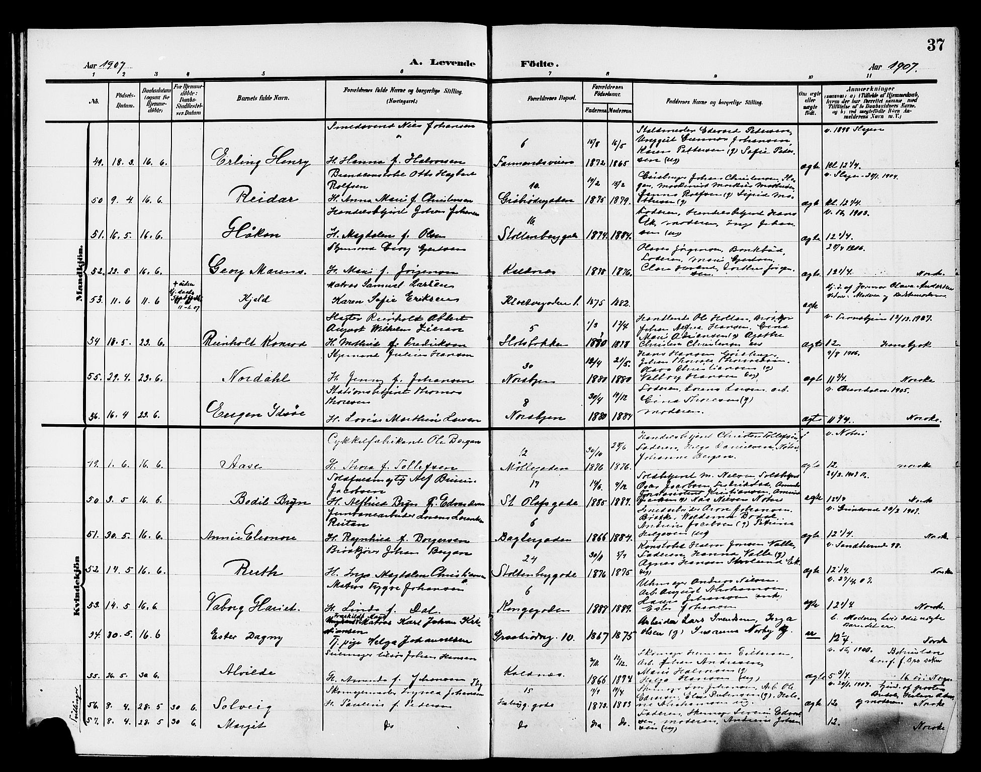 Tønsberg kirkebøker, AV/SAKO-A-330/G/Ga/L0008: Klokkerbok nr. 8, 1905-1912, s. 37