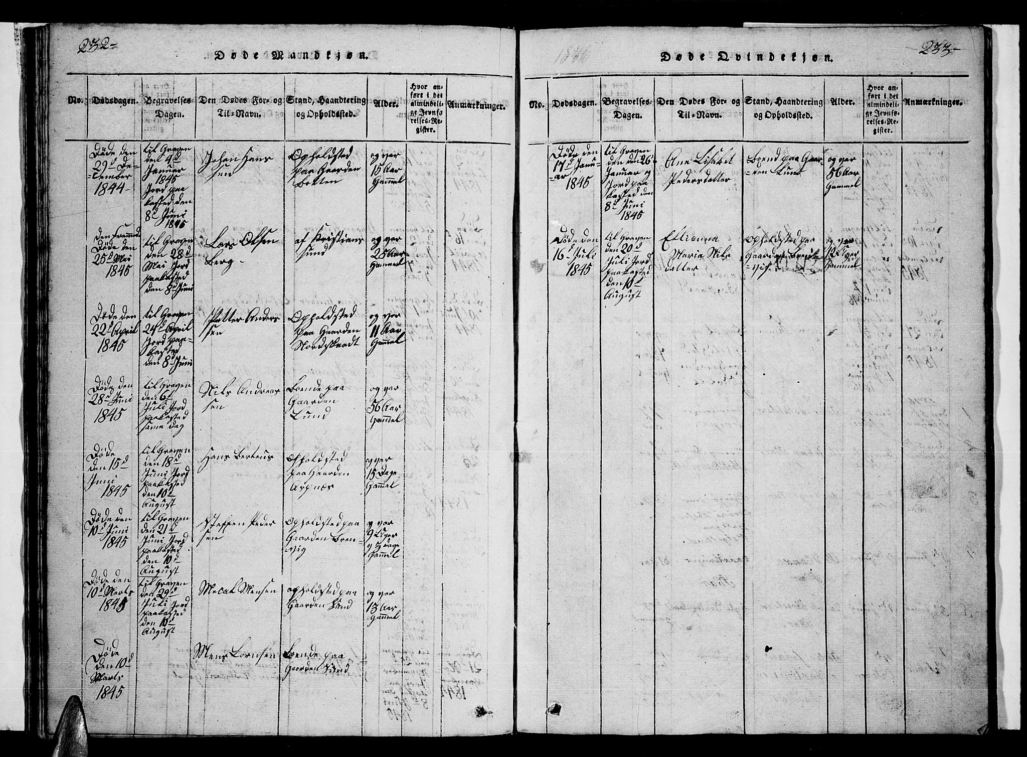 Ministerialprotokoller, klokkerbøker og fødselsregistre - Nordland, AV/SAT-A-1459/857/L0826: Klokkerbok nr. 857C01, 1821-1852, s. 232-233