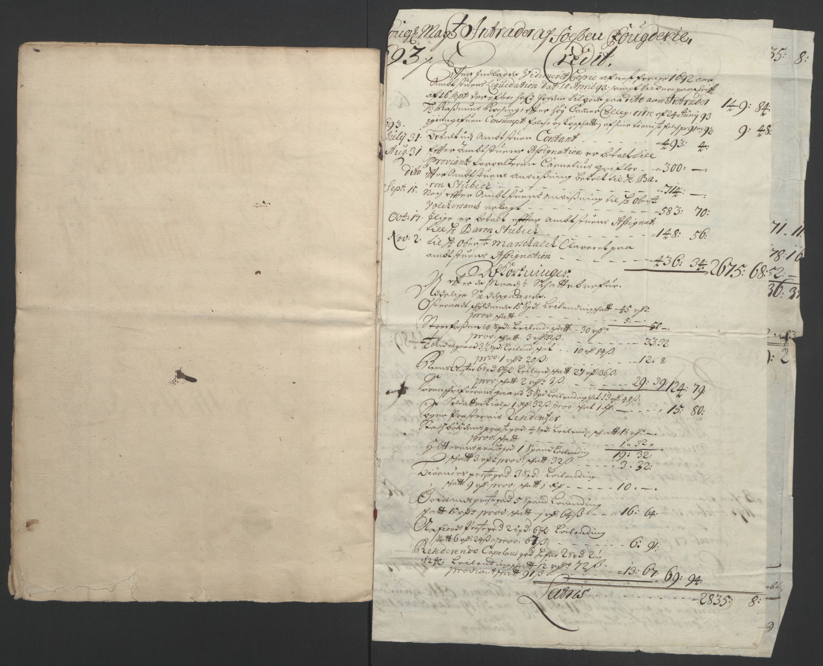 Rentekammeret inntil 1814, Reviderte regnskaper, Fogderegnskap, RA/EA-4092/R57/L3849: Fogderegnskap Fosen, 1692-1693, s. 381