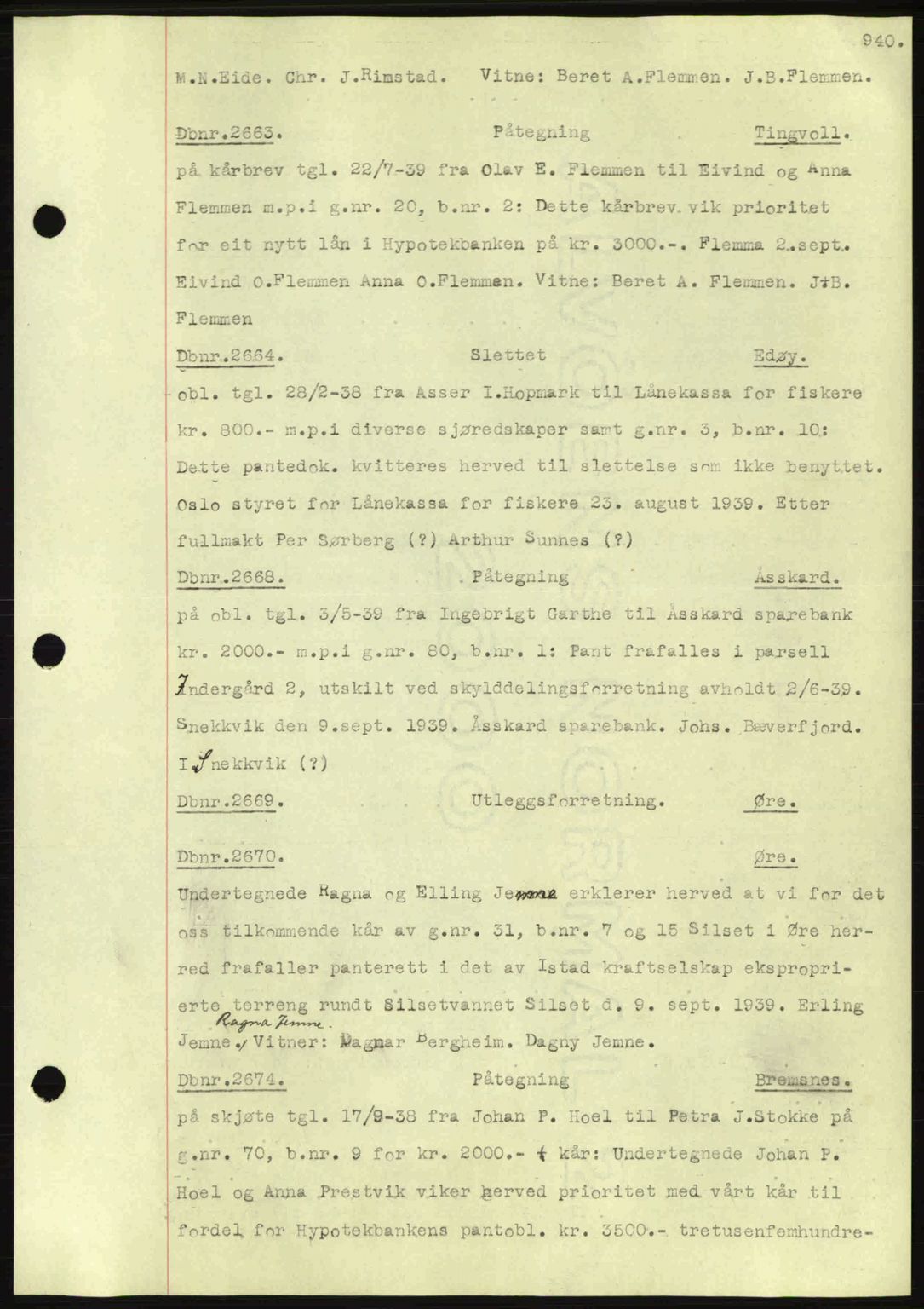 Nordmøre sorenskriveri, SAT/A-4132/1/2/2Ca: Pantebok nr. C80, 1936-1939, Dagboknr: 2663/1939