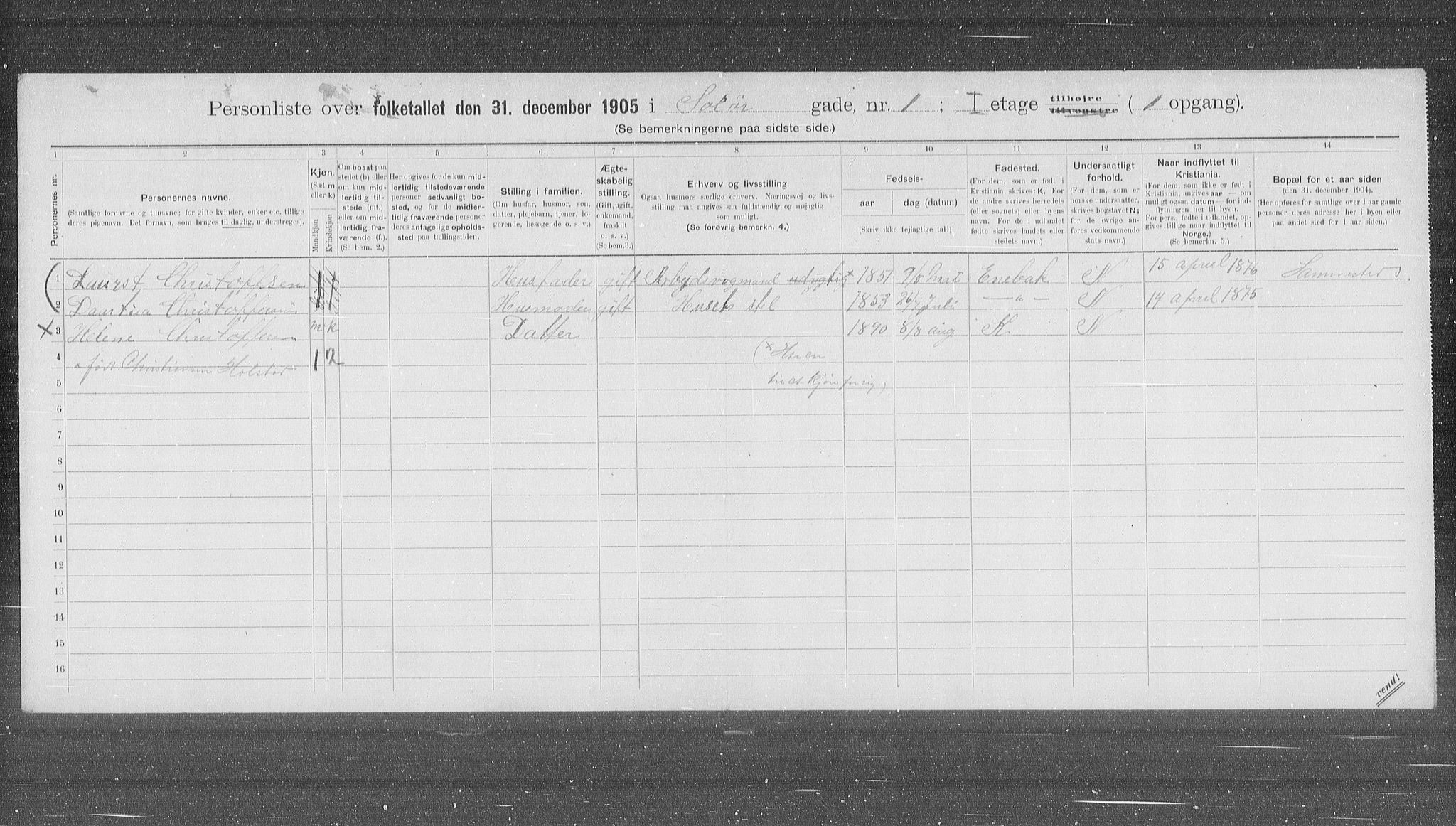 OBA, Kommunal folketelling 31.12.1905 for Kristiania kjøpstad, 1905, s. 51736