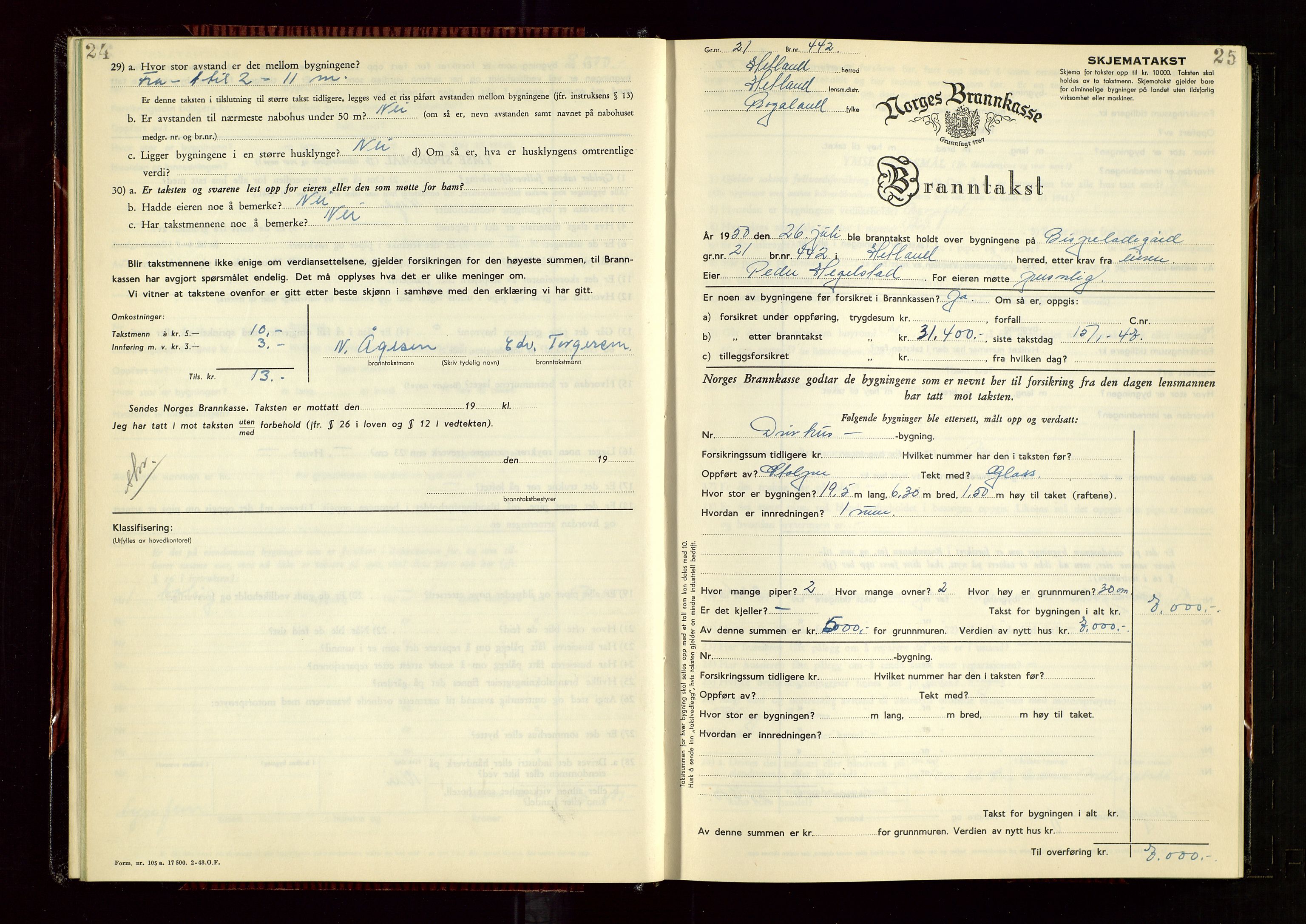 Hetland lensmannskontor, AV/SAST-A-100101/Gob/L0008: "Branntakstprotokoll", 1949-1953, s. 24-25