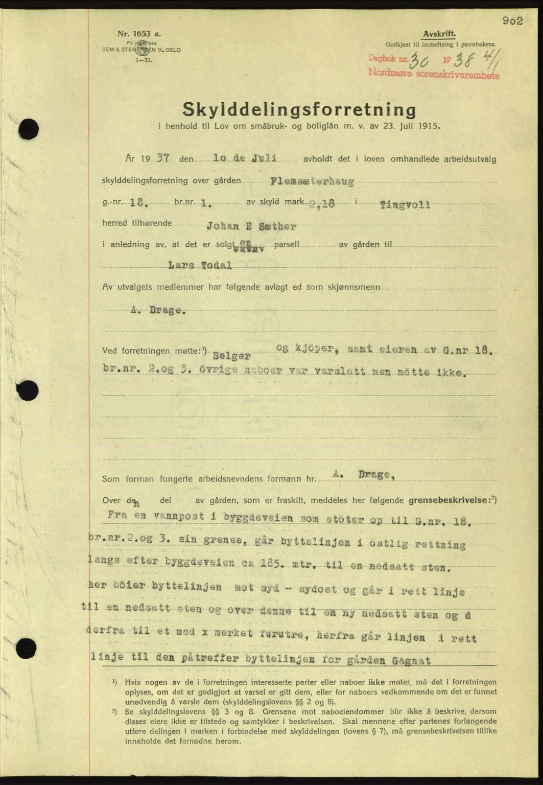 Nordmøre sorenskriveri, SAT/A-4132/1/2/2Ca: Pantebok nr. A82, 1937-1938, Dagboknr: 30/1938