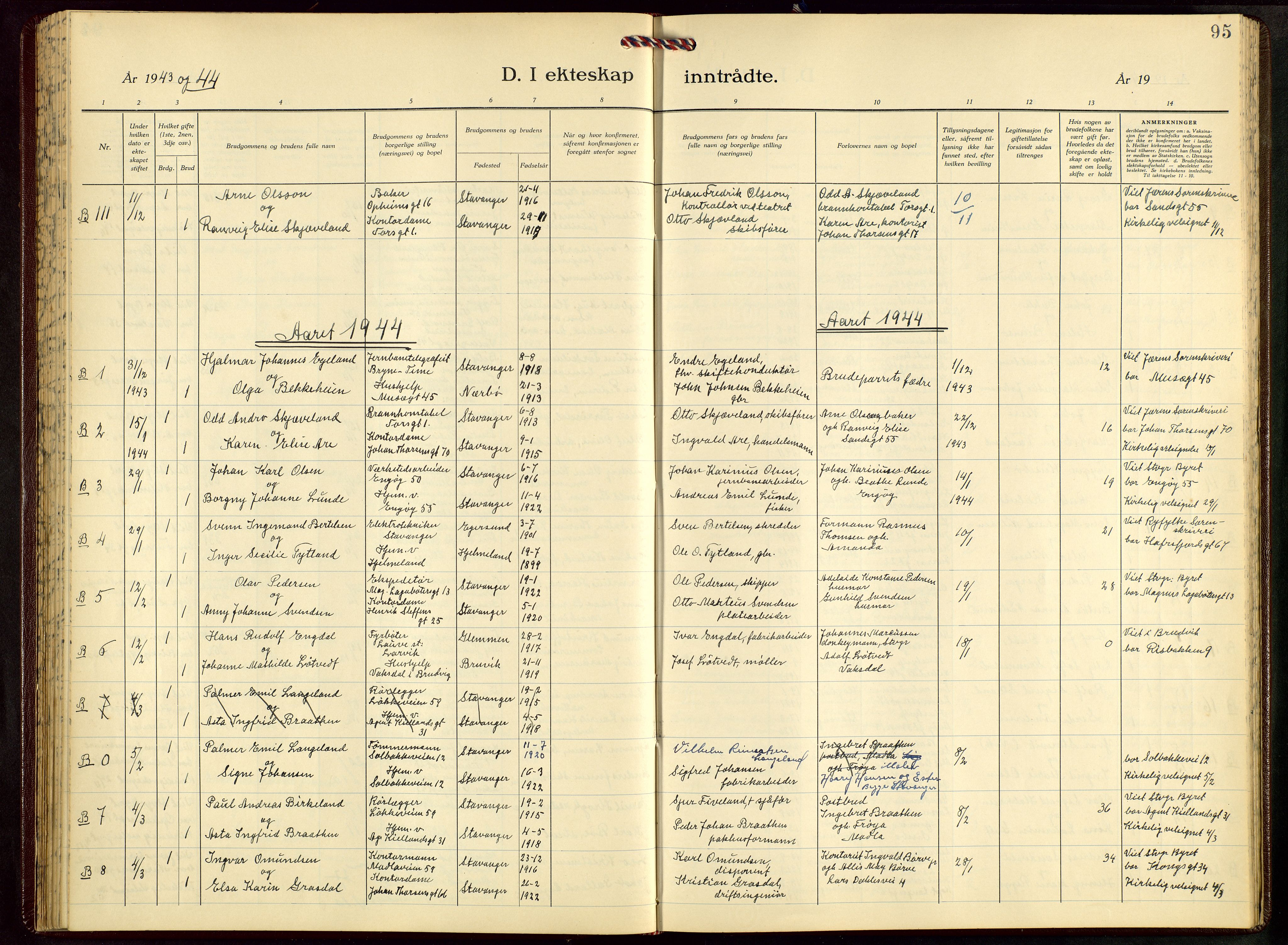 St. Petri sokneprestkontor, AV/SAST-A-101813/001/30/30BB/L0012: Klokkerbok nr. B 12, 1936-1951, s. 95